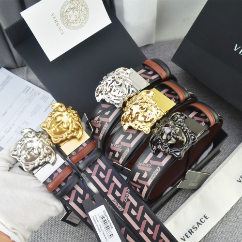 Versace Barocco Print Saffiano Leather Belt with 3D Medusa Buckle, 4.0cm