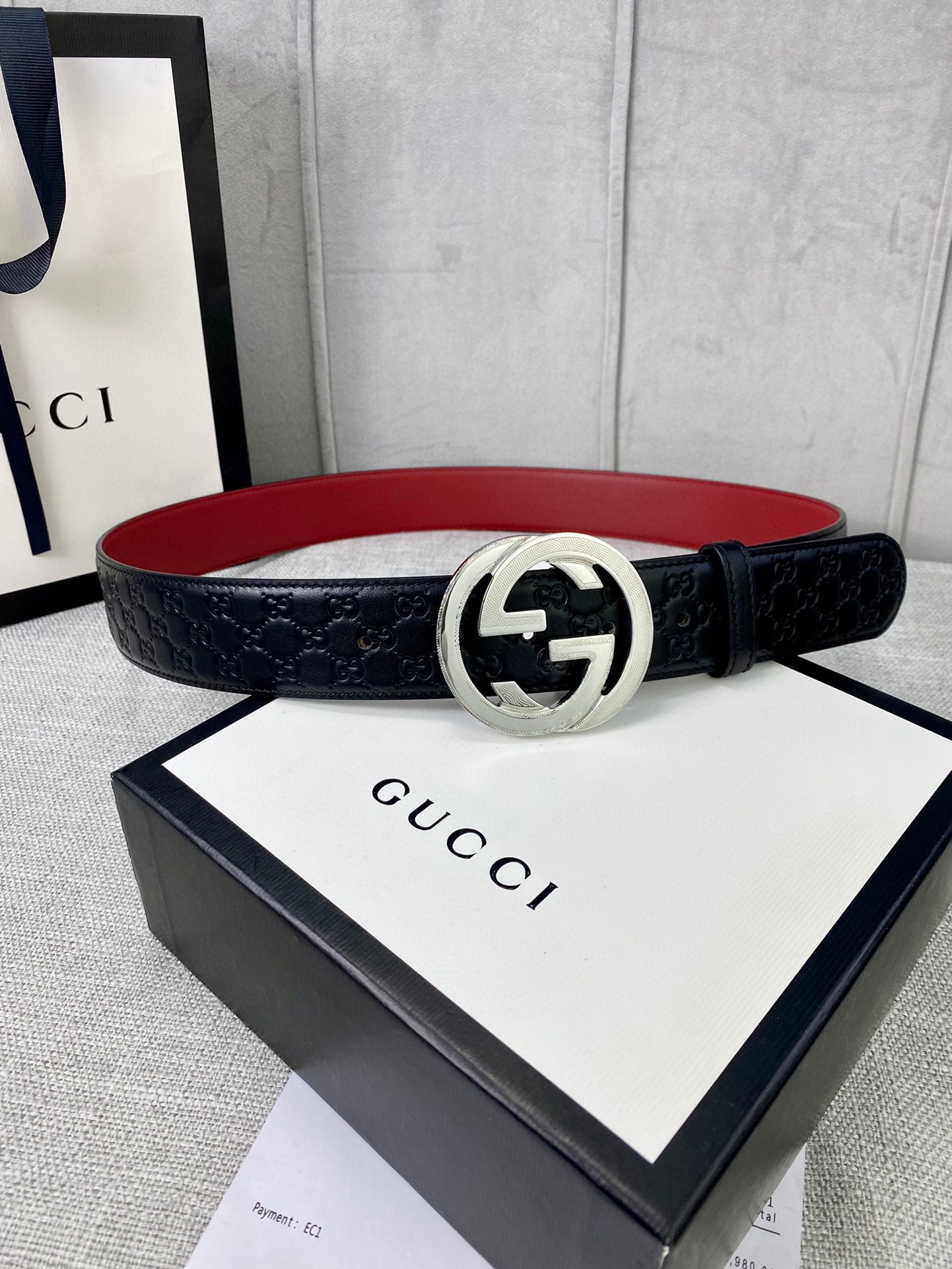 Gucci Belts Maroon Red Printing Cowhide