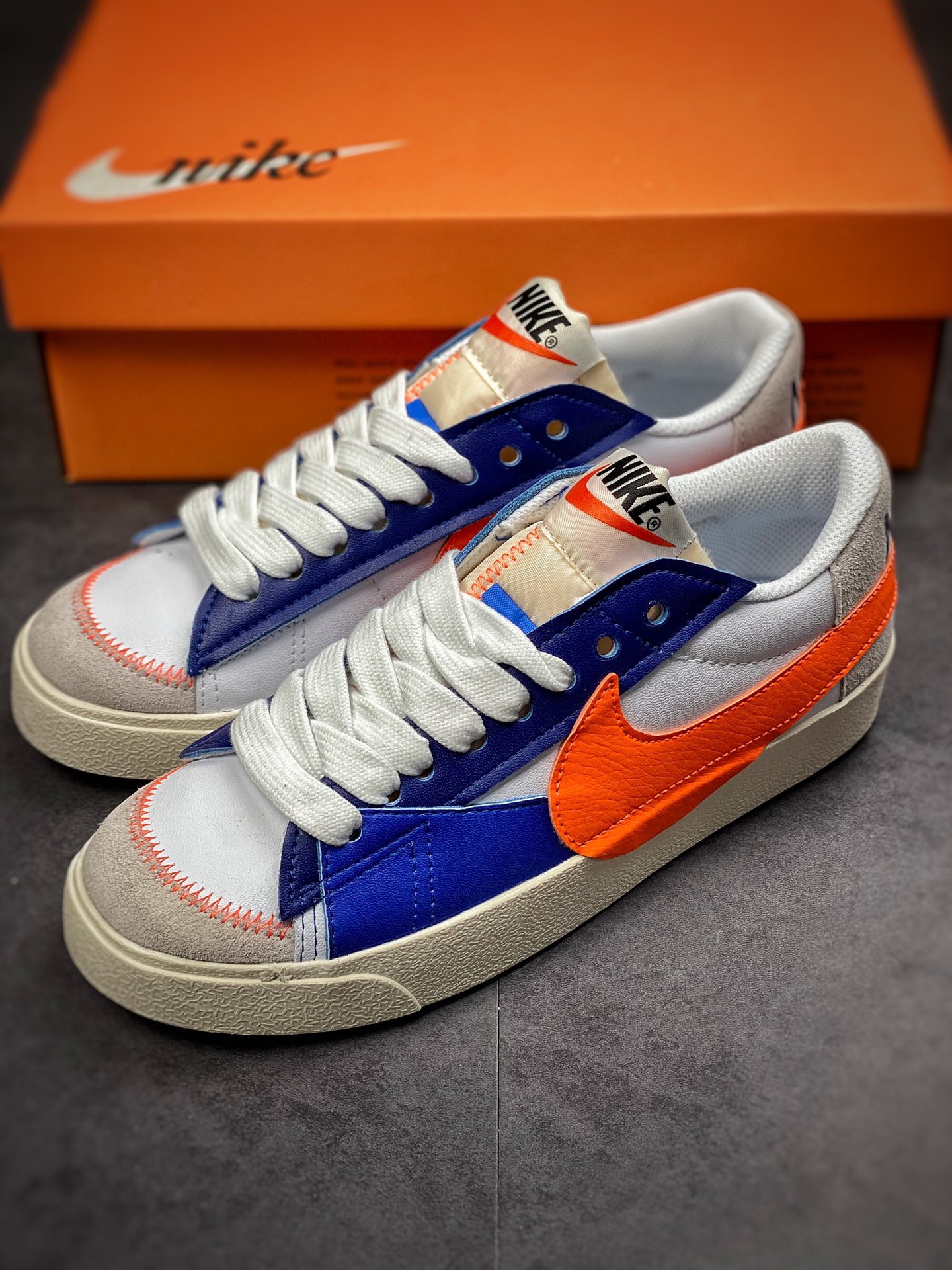 150 Nike Blazer Low’77 Jumbo 白蓝橘 经典百搭低帮开拓者休闲运动板鞋DV9122-161