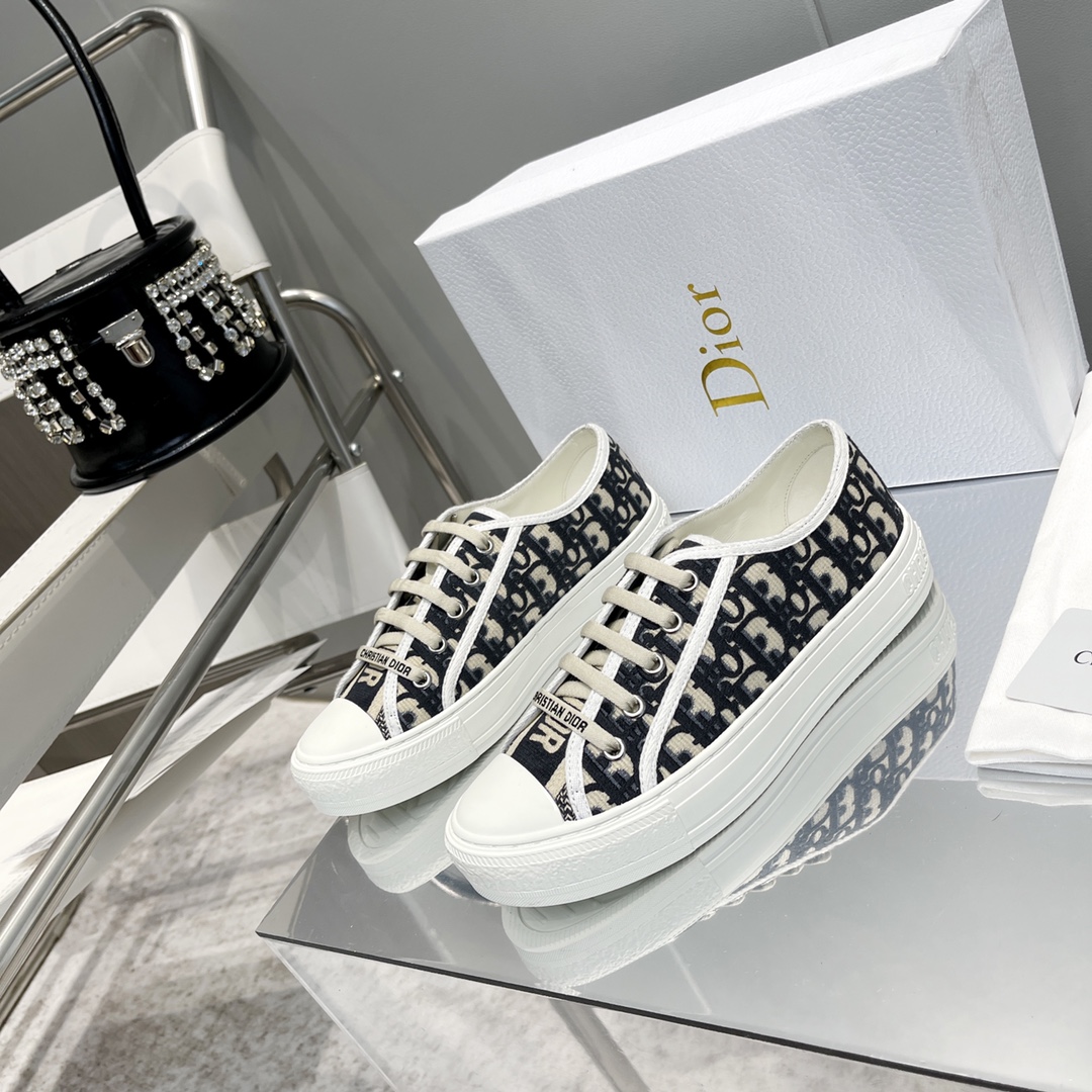 Dior Skateboard Shoes Embroidery Cotton Cowhide