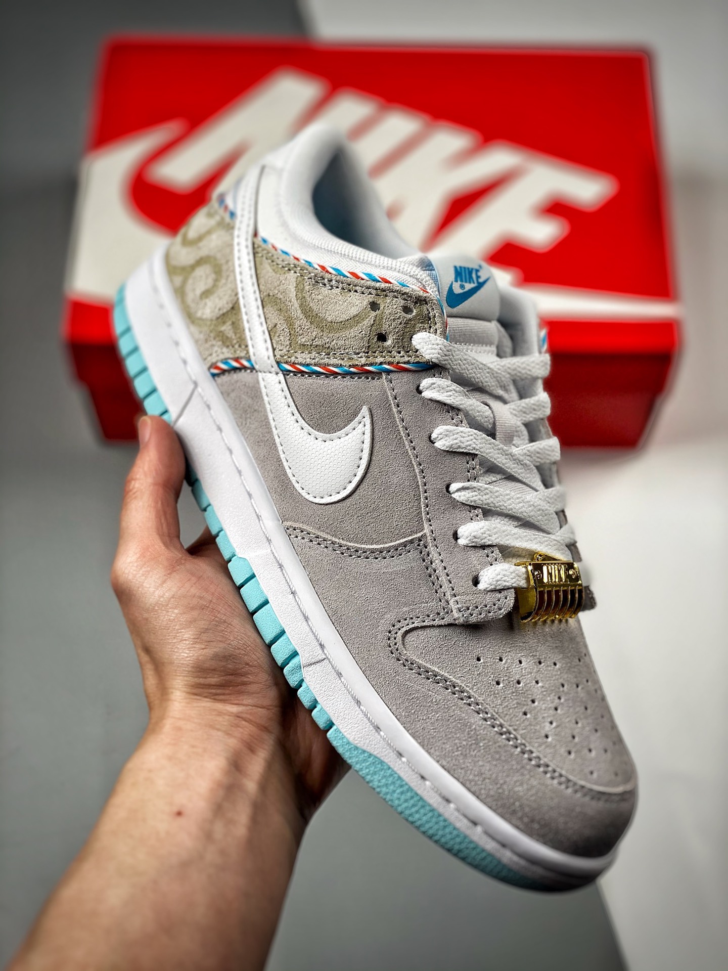 -5 NK SB Dunk Low gris azul marrón, barbería, Longtaitou #etiqueta tejida de fábrica original, coincidencia exacta con …