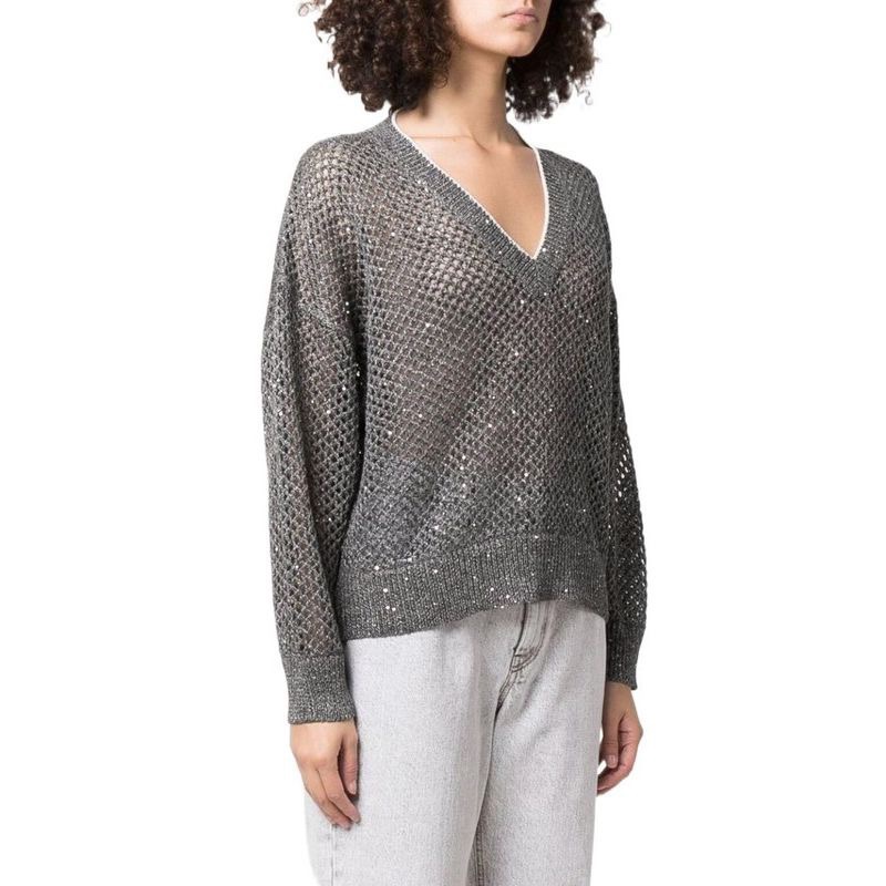 ZILIMARK Women's Shimmering Linen-Cotton Knit Sweater, V-Neck, Relaxed Fit 8 i1653627247 3126 6