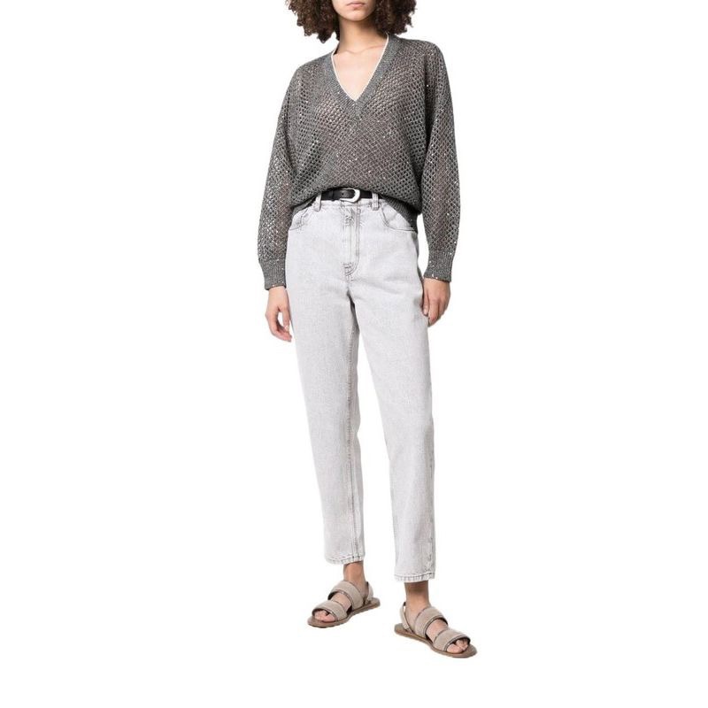 ZILIMARK Women's Shimmering Linen-Cotton Knit Sweater, V-Neck, Relaxed Fit 10 i1653627247 7381 8