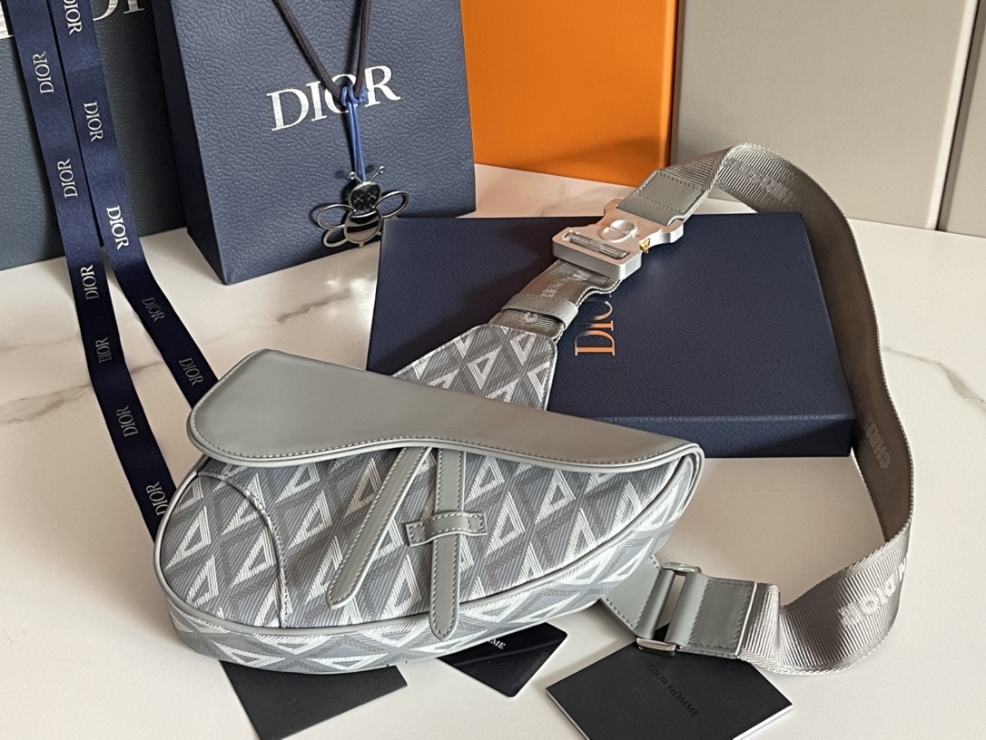 Dior Saddle Bags From China
 Grey Canvas Cotton Cowhide Nylon Diamond D93305