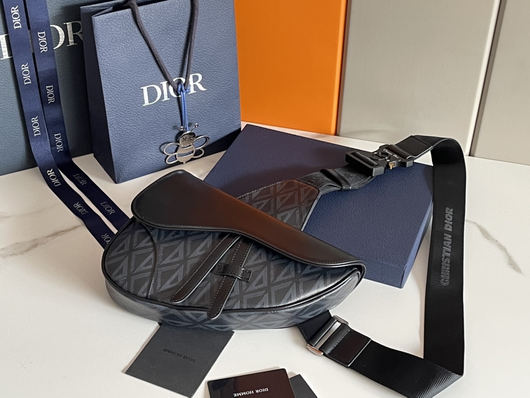 Dior Saddle Bags Grey Canvas Cotton Cowhide Nylon Diamond D93305