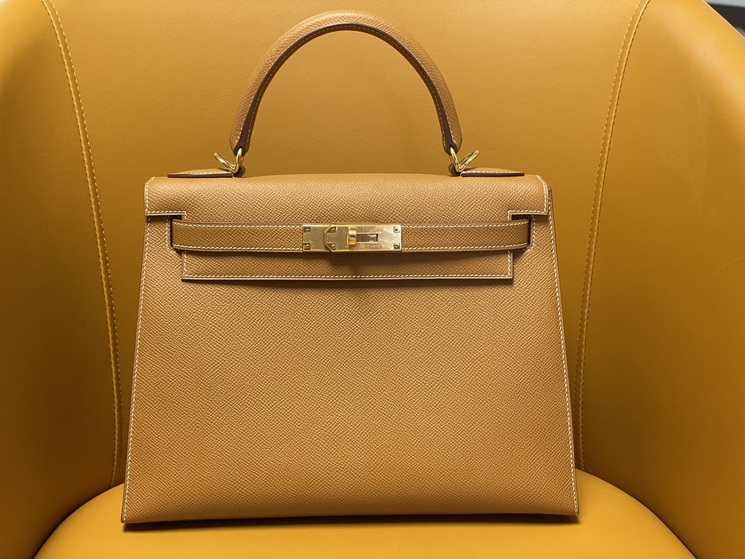 Hermes Kelly Handbags Crossbody & Shoulder Bags Brown Coffee Color Bronzing Gold Hardware Epsom