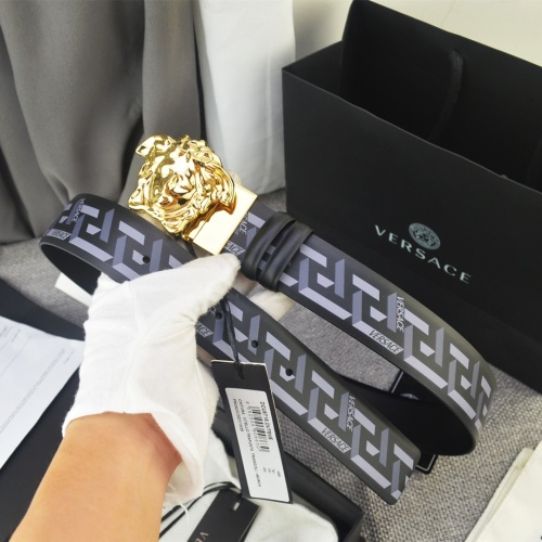 Versace Barocco Print Saffiano Leather Belt with 3D Medusa Buckle, 4.0cm Width 1 Versace Barocco Print Saffiano Leather Belt with 3D Medusa Buckle, 4.0cm Width