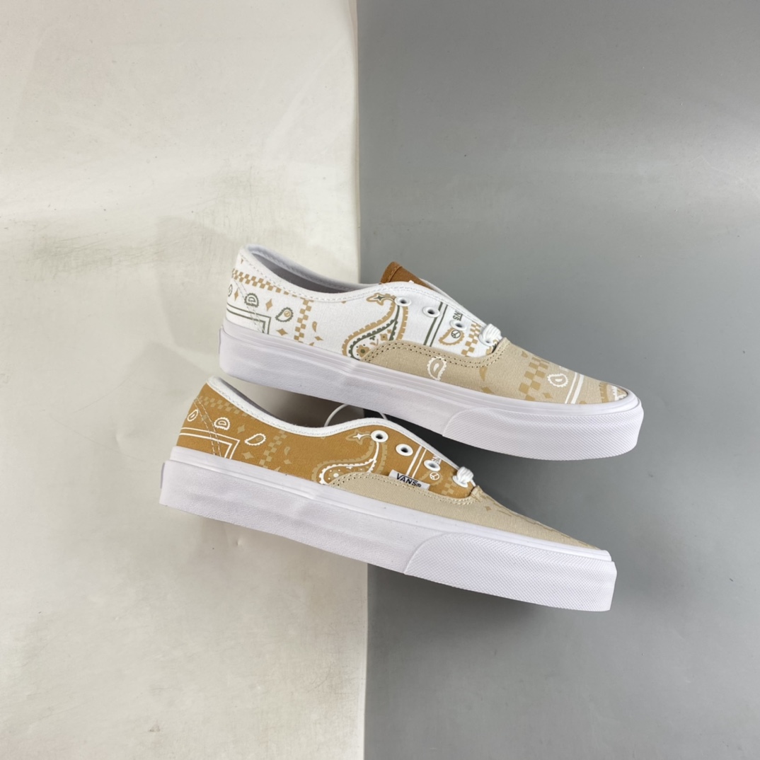 Vans Authentic Vans official personality color matching beige cashew flower low-top canvas shoes VN0A5KRDATI