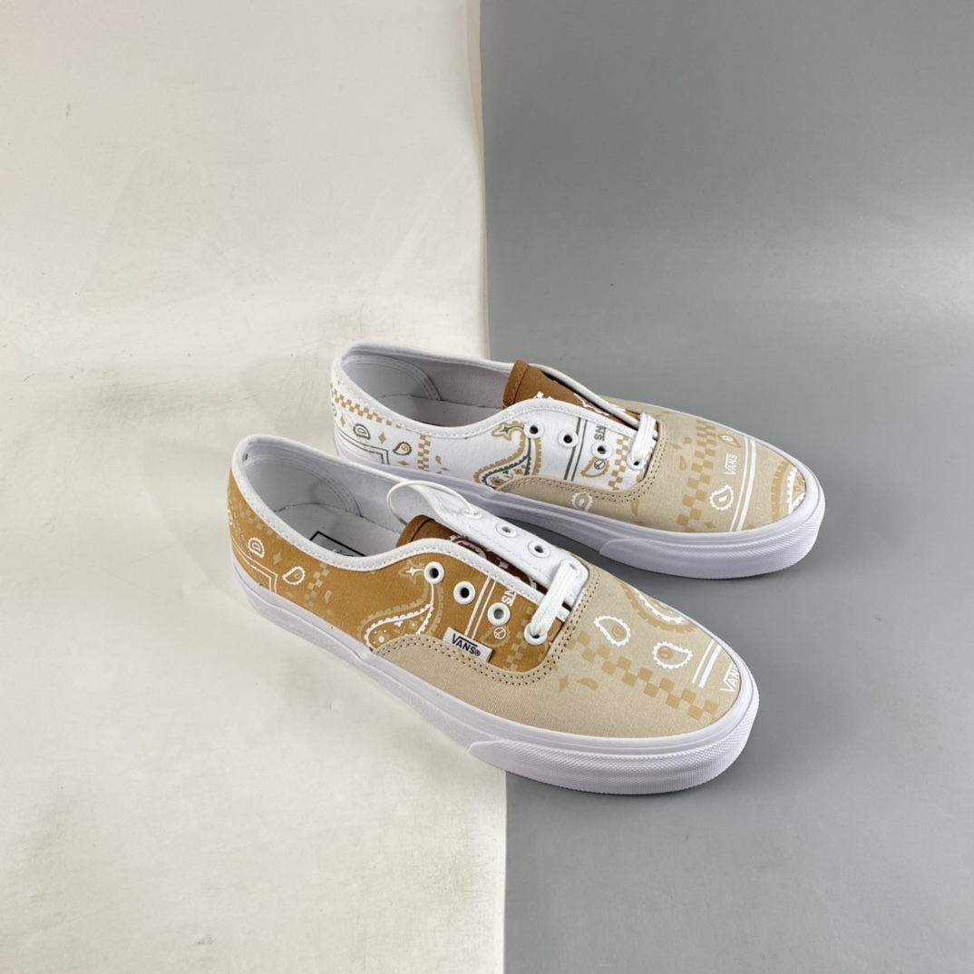 Vans Authentic Vans official personality color matching beige cashew flower low-top canvas shoes VN0A5KRDATI