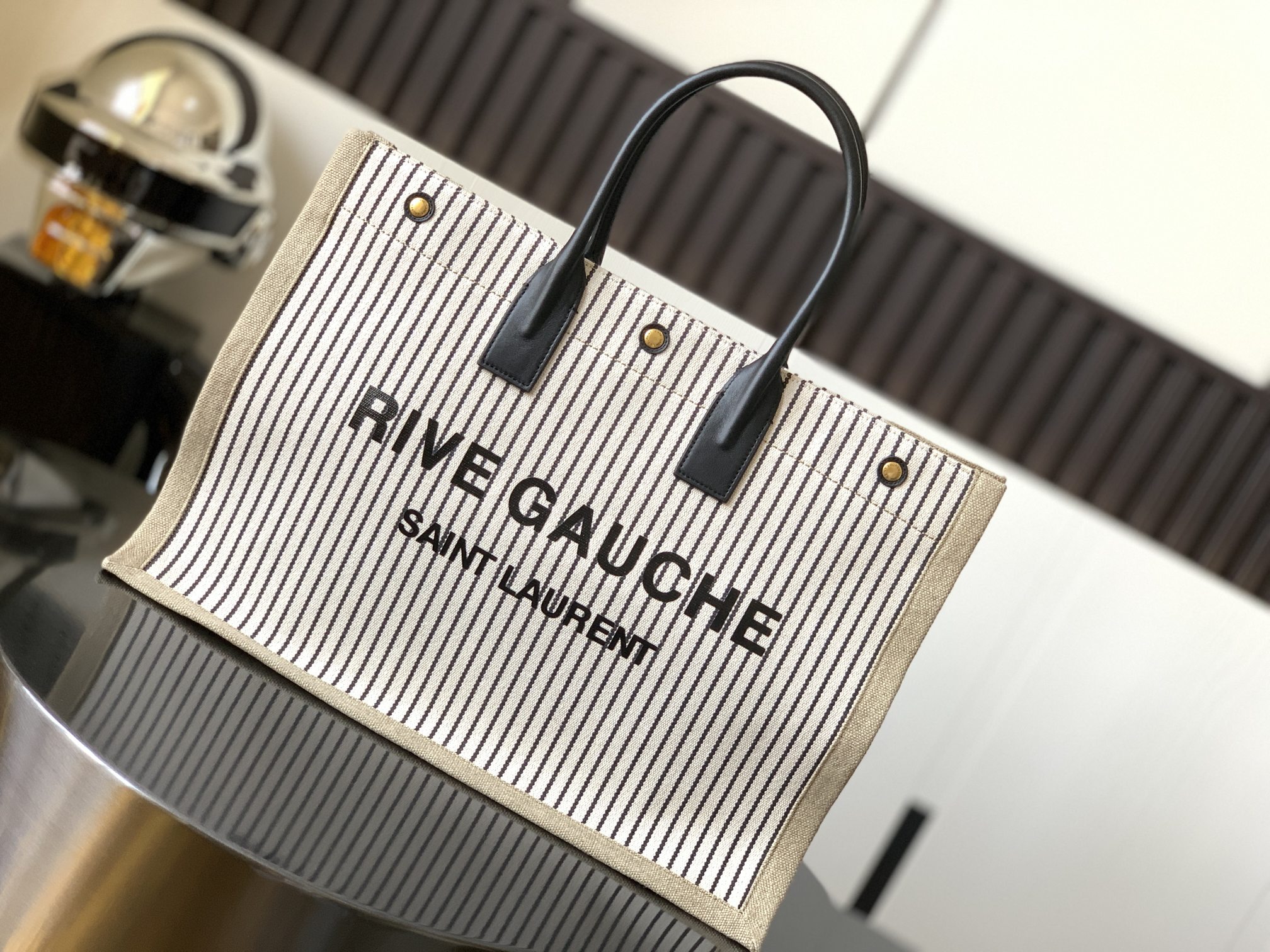 RIVE GAUCHE 条纹棉麻 托特包 购物袋