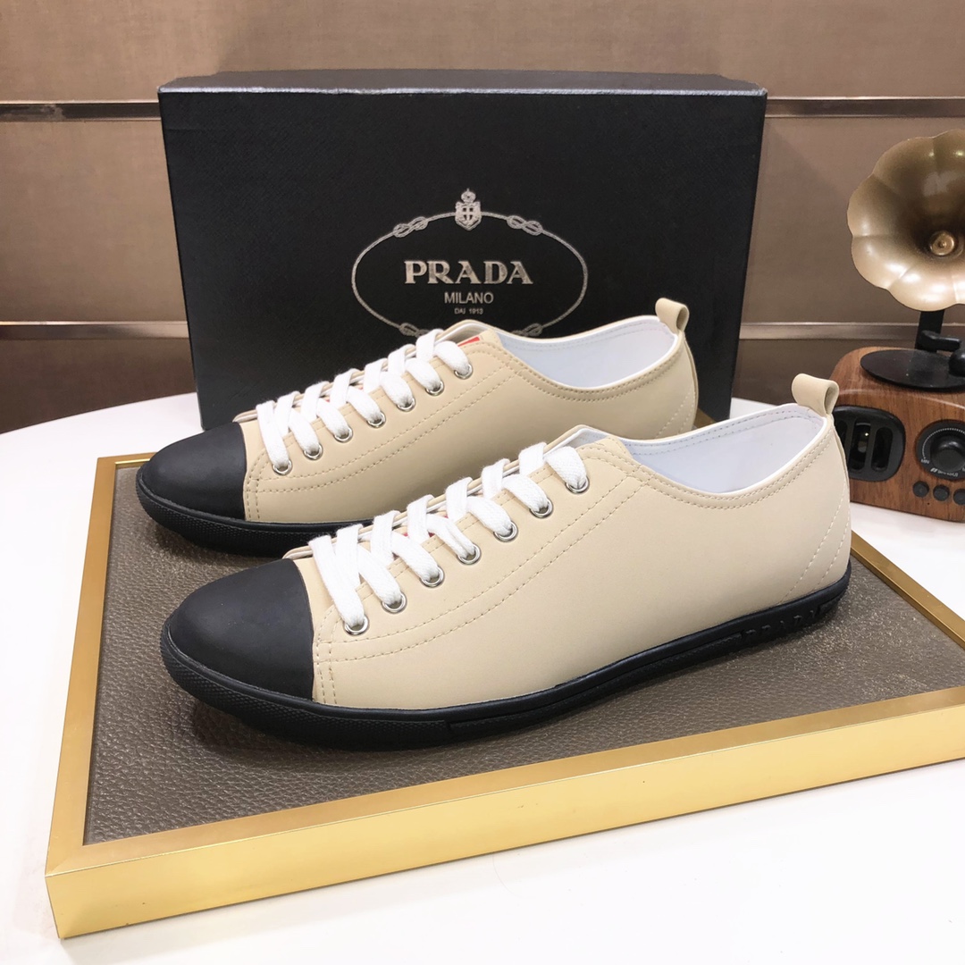 I5 普拉达🔝男鞋高端品牌：官网1：1最新力作：鞋面采用意大利进口头层牛皮🇻🇺➕羊皮内里制作 ，让行走更加便捷舒适，惊世之作 打造时尚个性衬托你的与众不同潮男必备!经典 3色可选数码:38-4545定做不退换