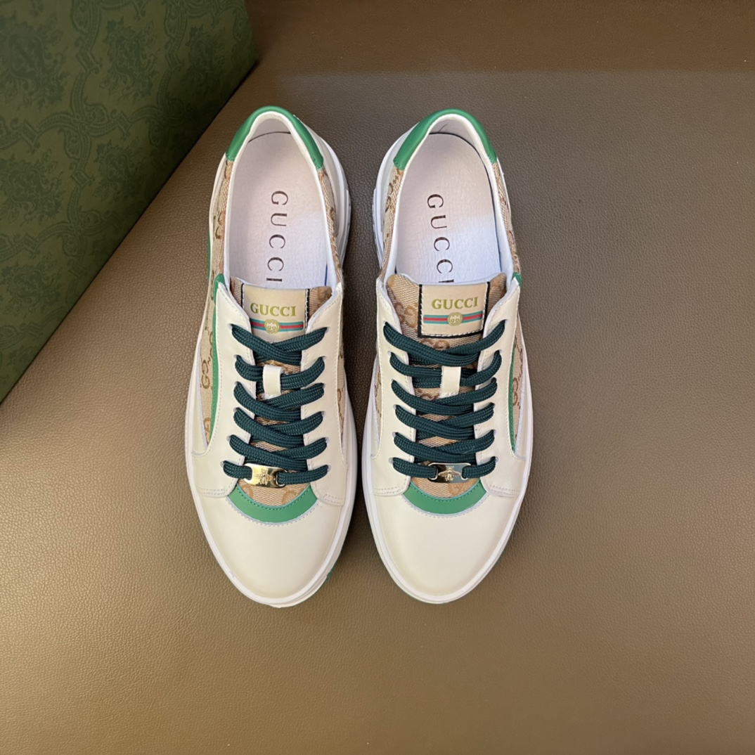 Gucci Scarpe da Skate Marrone Verde Bianco Uomini Pelle di vitello bovina Gomma pecora Fashion