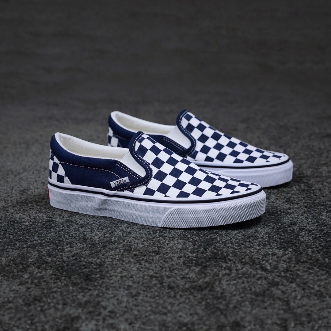 G0 Vans Slip-On 藏蓝棋盘格一脚蹬官方同步 夏季百搭款 藏蓝休闲帆布鞋