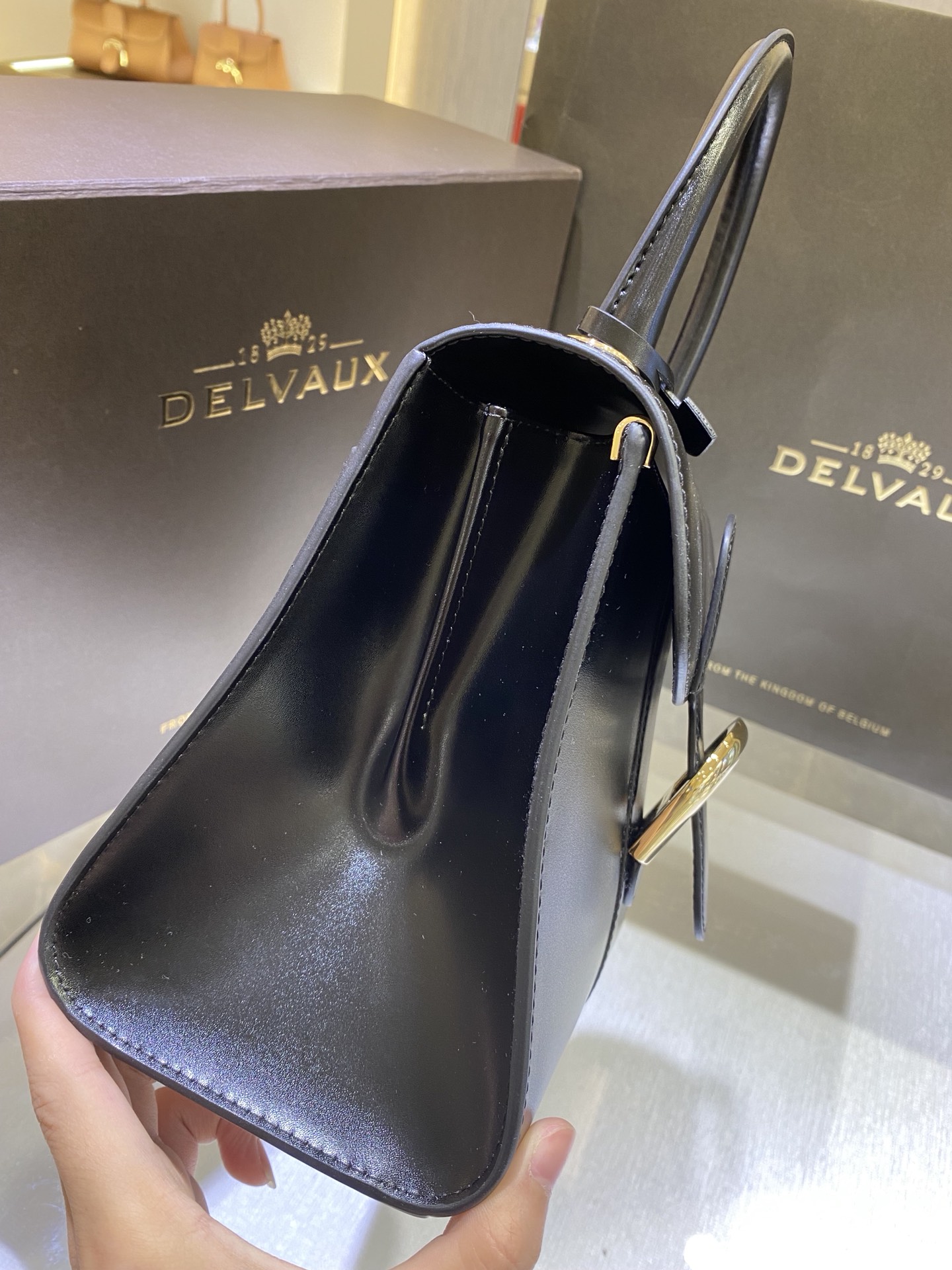 德尔沃新尺码M黑色银扣比利时皇家御用品牌顶级原单Delvaux新版双环brillantbox皮现货小羊皮