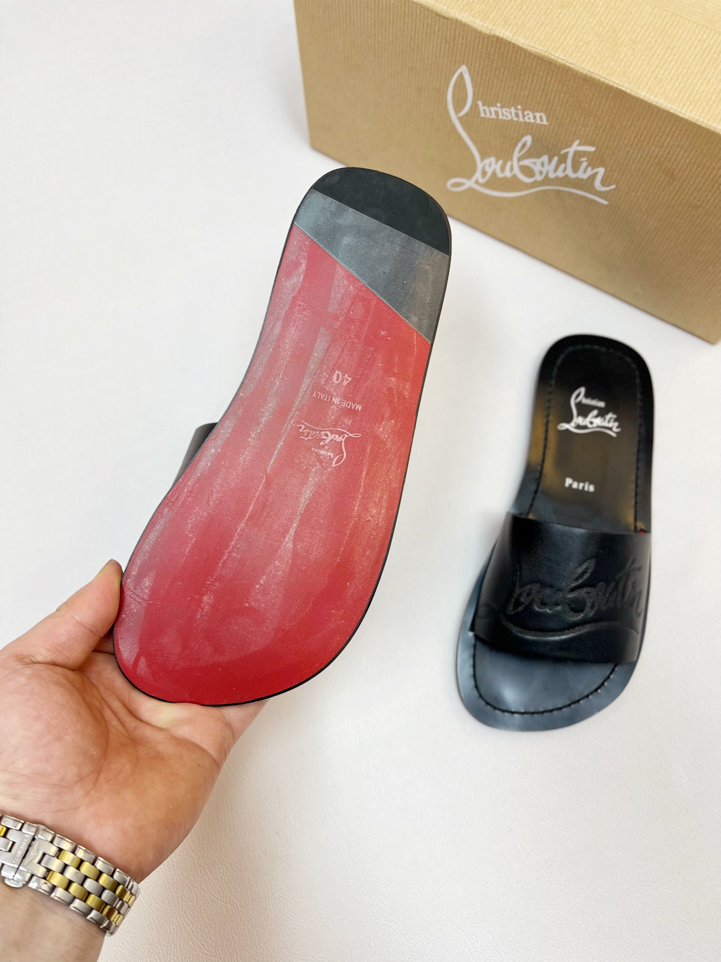 [CL zapatos inferiores rojos] tamaño 38-46. zapatillas clásicas de los hombres hechos a mano suela d
