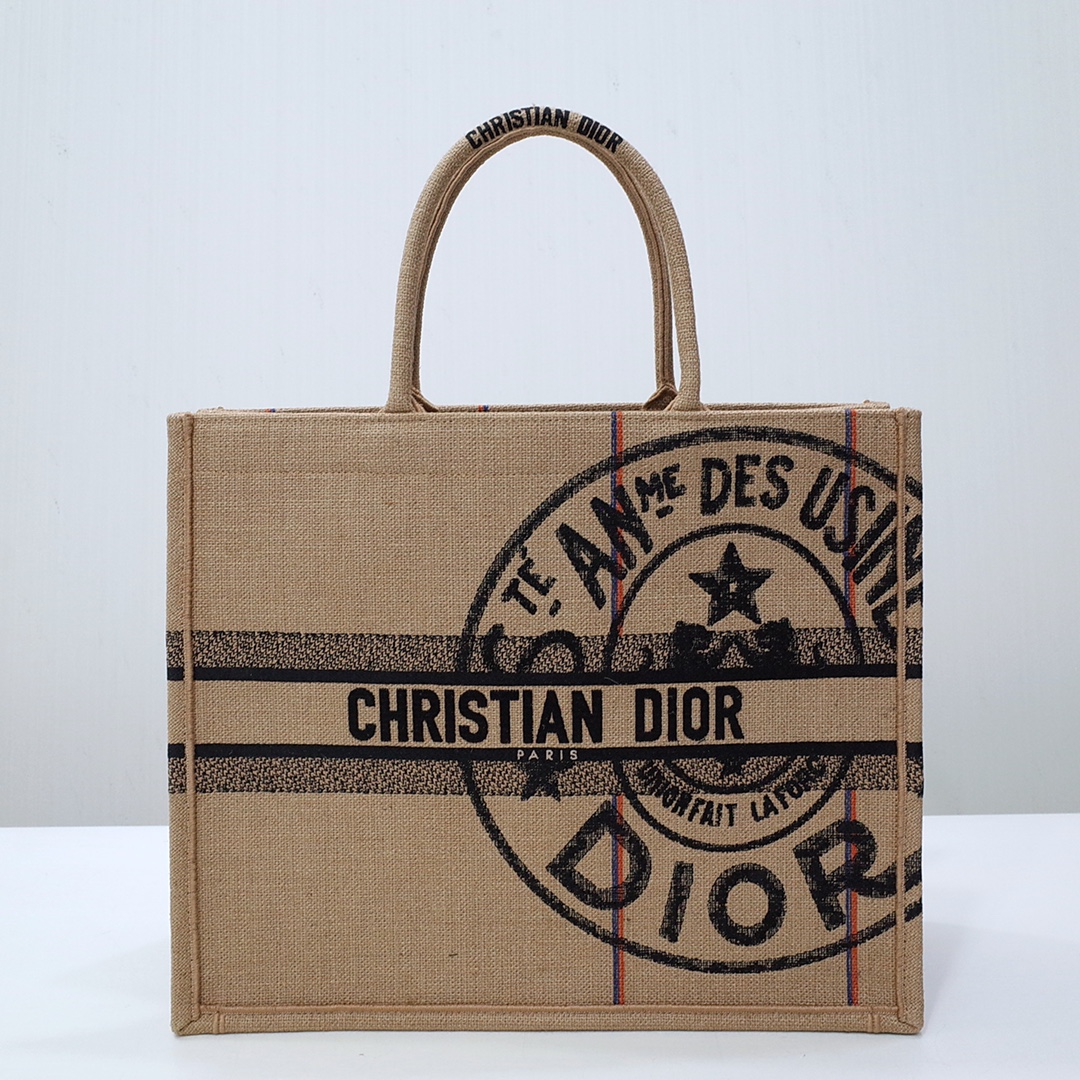 Dior Book Tote Tote Bags Beige Yellow Canvas