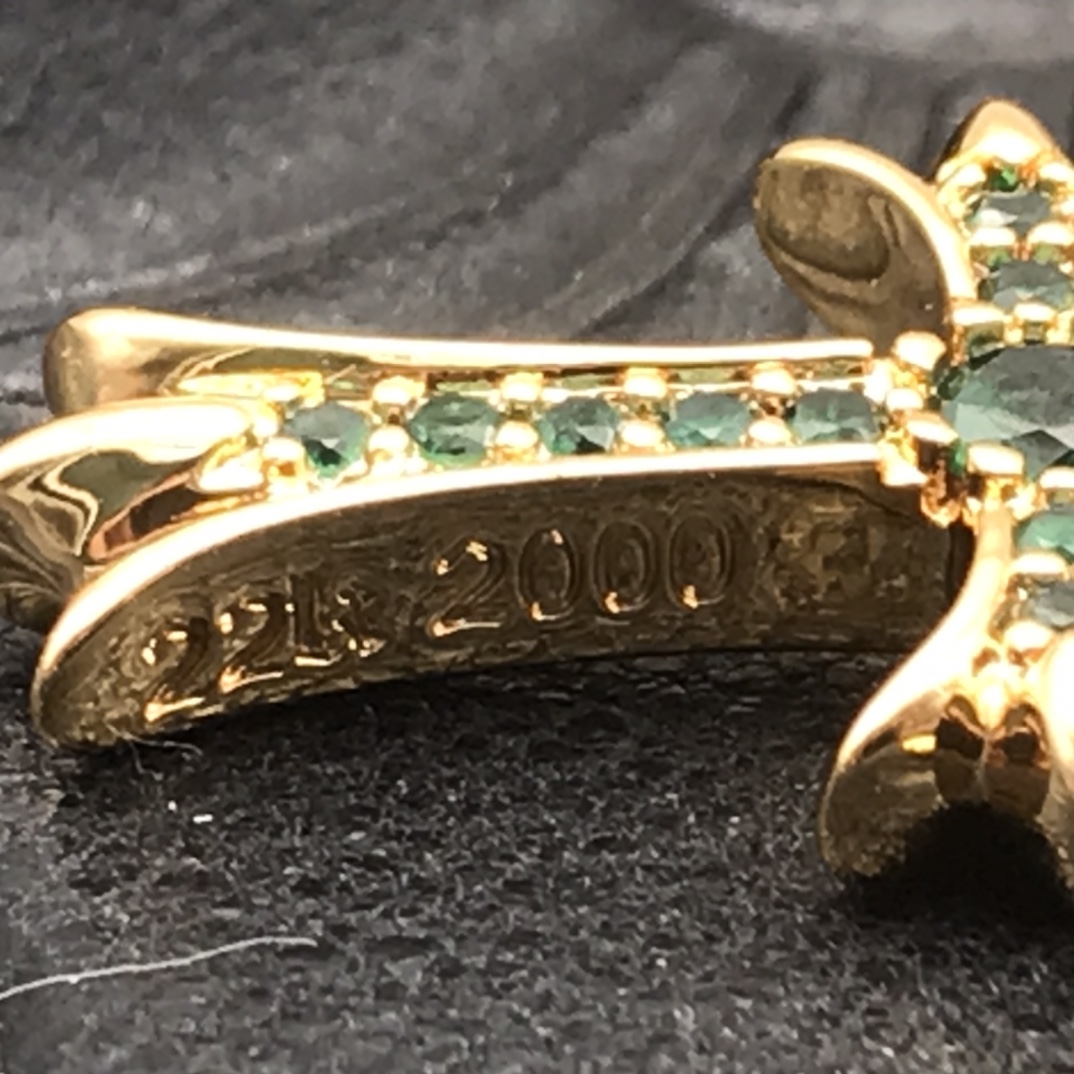 Chrome Hearts 高版本克罗心绿钻双十字架项链 厚镀22K金 区别市面18K浅金色 22K是很接近纯金的颜色