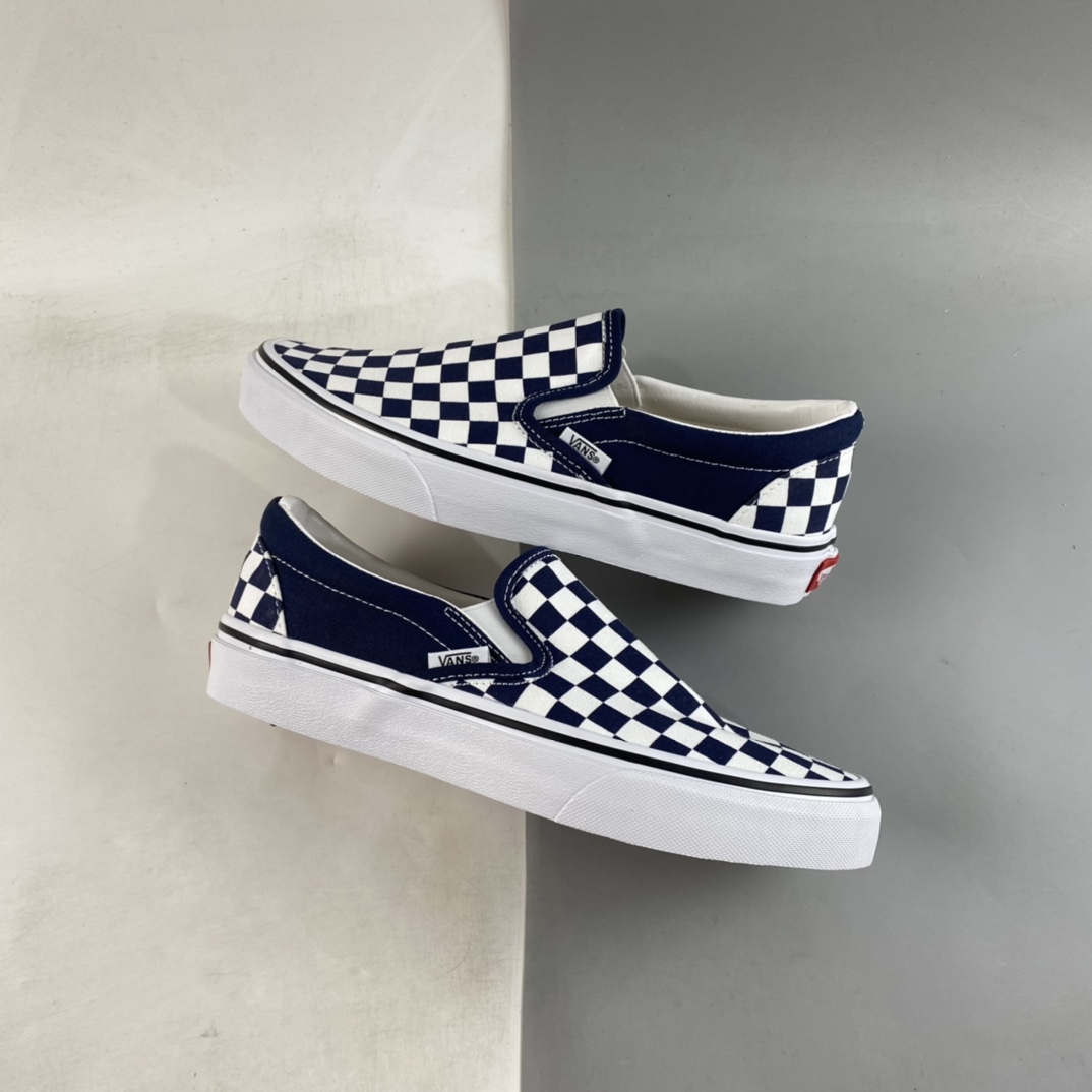 P140  Vans Slip-On 范斯官方同款 藏蓝棋盘格低帮休闲板鞋 VN0A5JMHARY