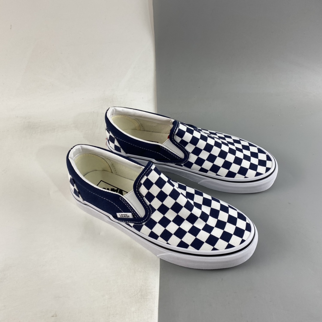 P140  Vans Slip-On 范斯官方同款 藏蓝棋盘格低帮休闲板鞋 VN0A5JMHARY