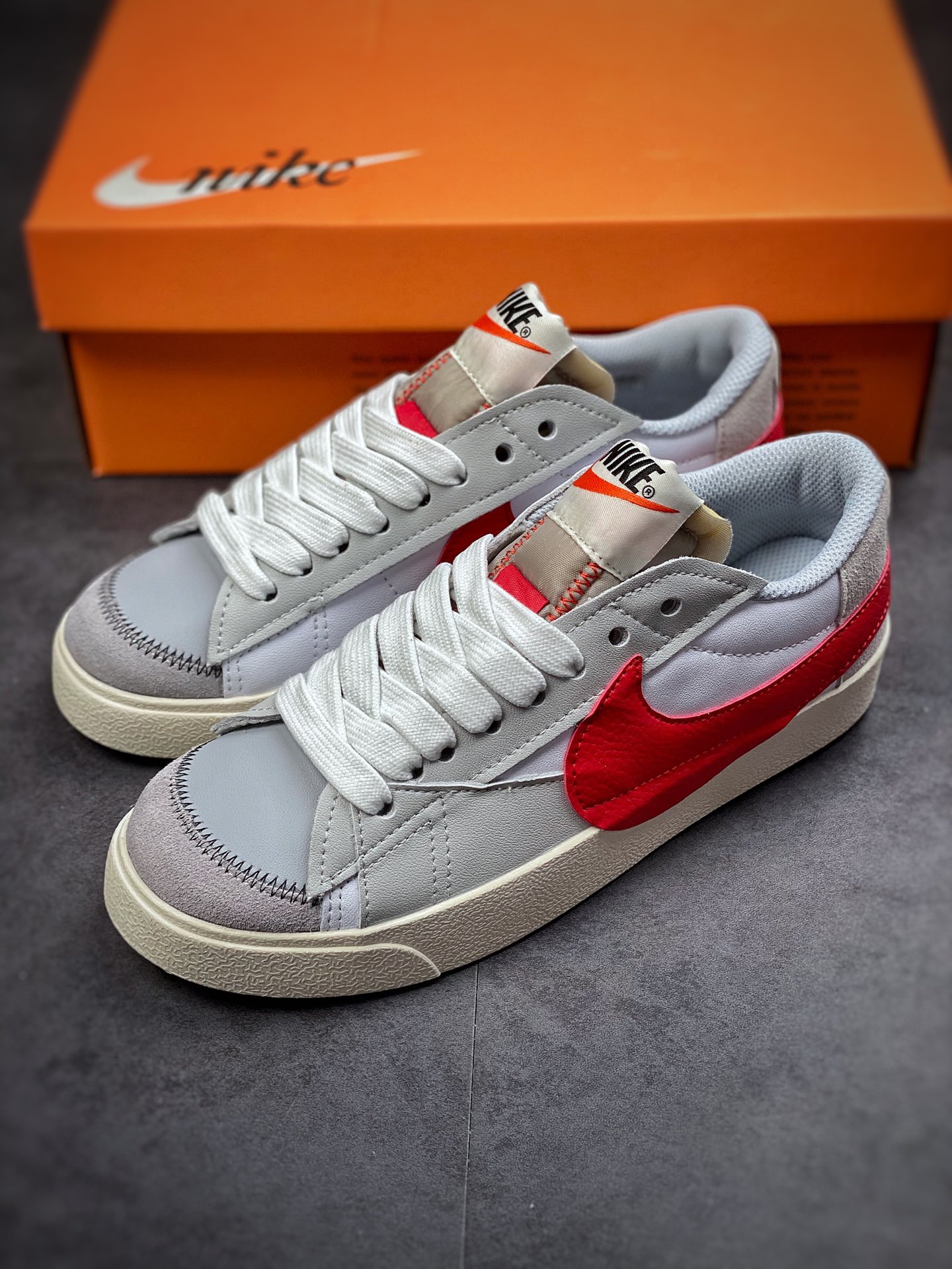 170 Nike Blazer Low’77 Jumbo 白灰红 经典百搭低帮开拓者休闲运动板鞋  DQ8769-100