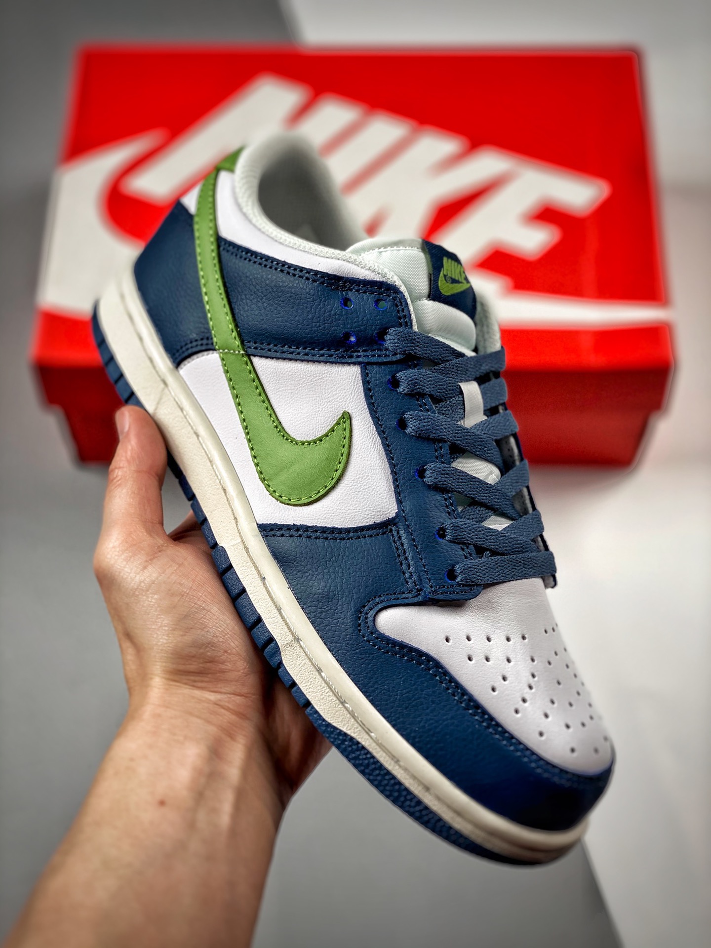-2 Nk Dunk SB Low Blanco Azul Verde, producción original de fábrica grande, primer lanzamiento con fotos reales, materi…