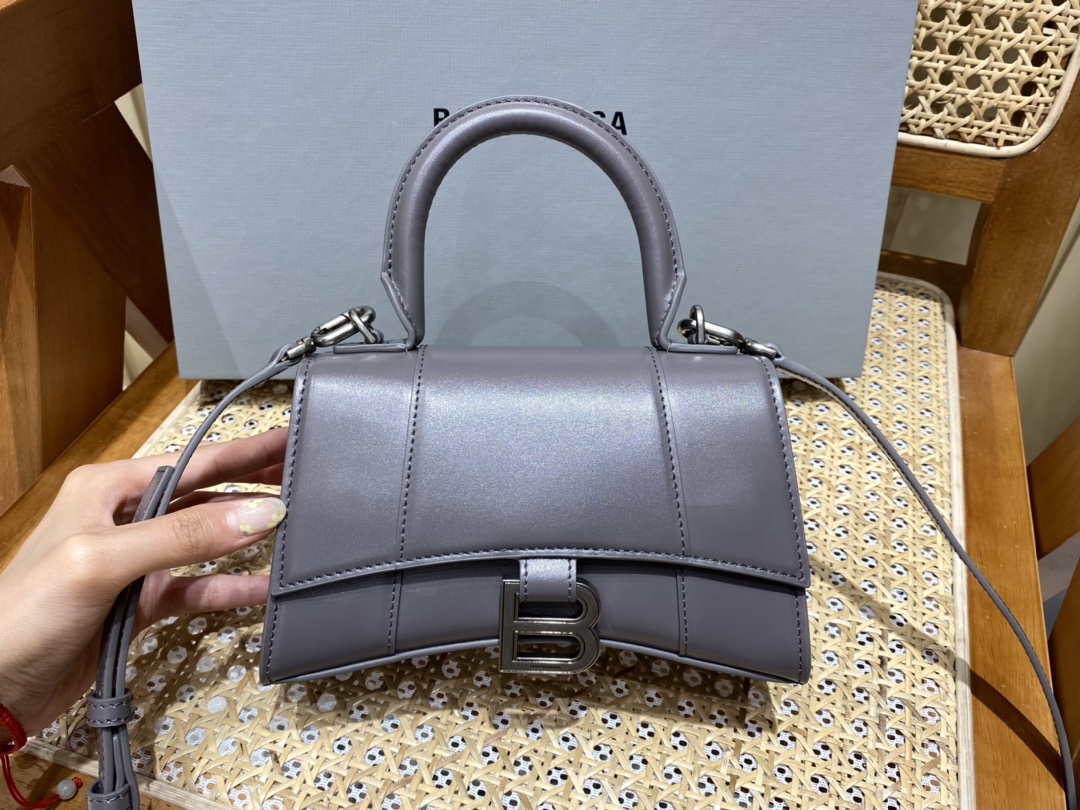 Balenciaga Hourglass XS 19CM BAG 平纹沙漏包 592833灰色/银扣