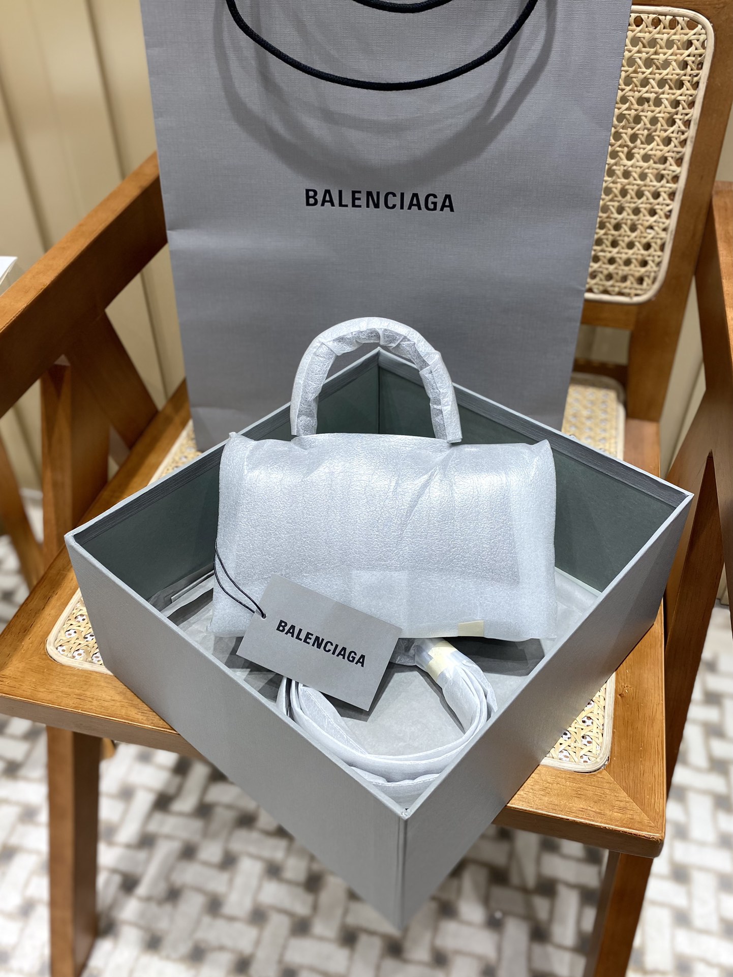 Balenciaga Hourglass XS 19CM BAG 平纹沙漏包 592833灰色/银扣