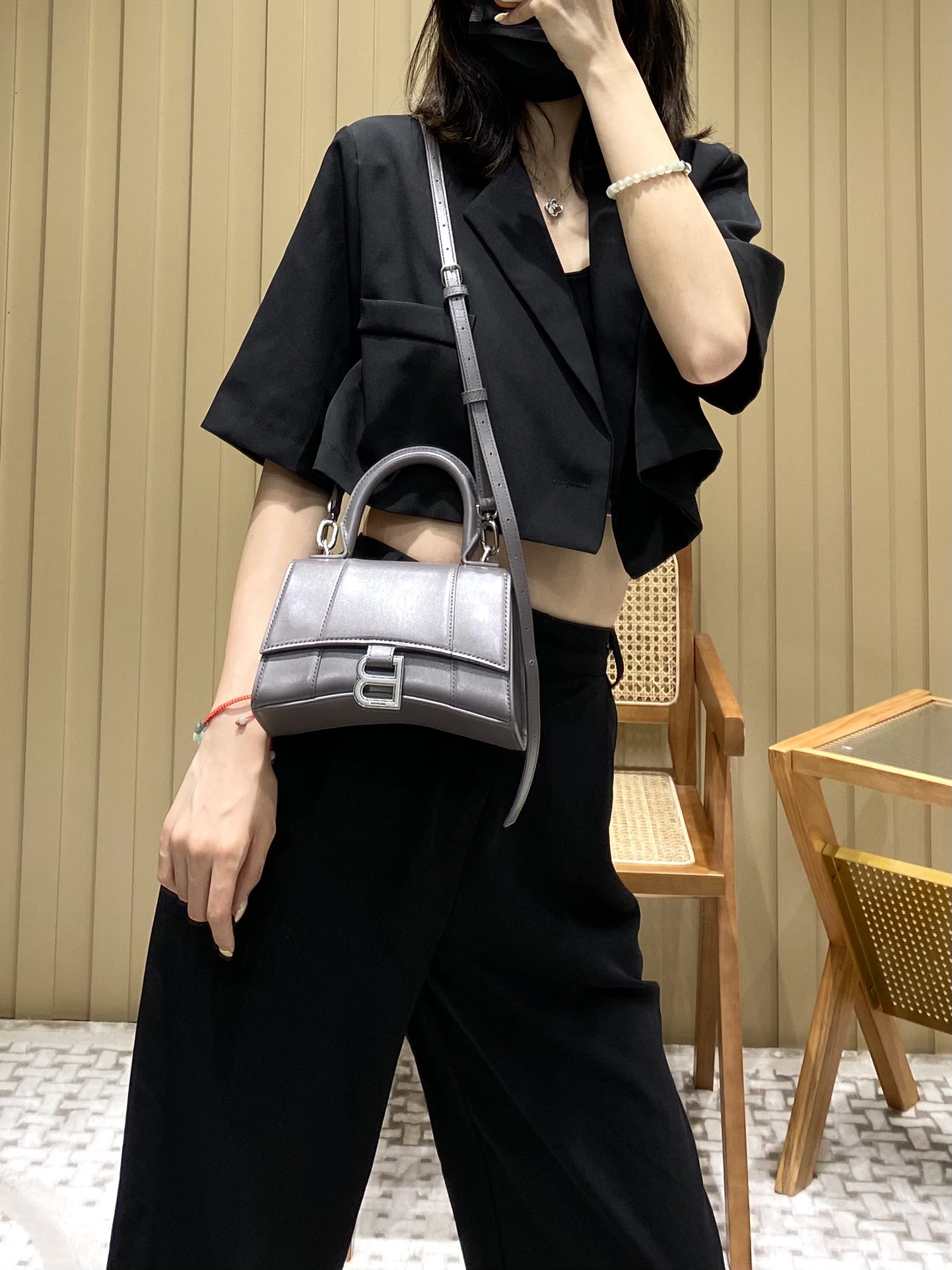 Balenciaga Hourglass XS 19CM BAG 平纹沙漏包 592833灰色/银扣