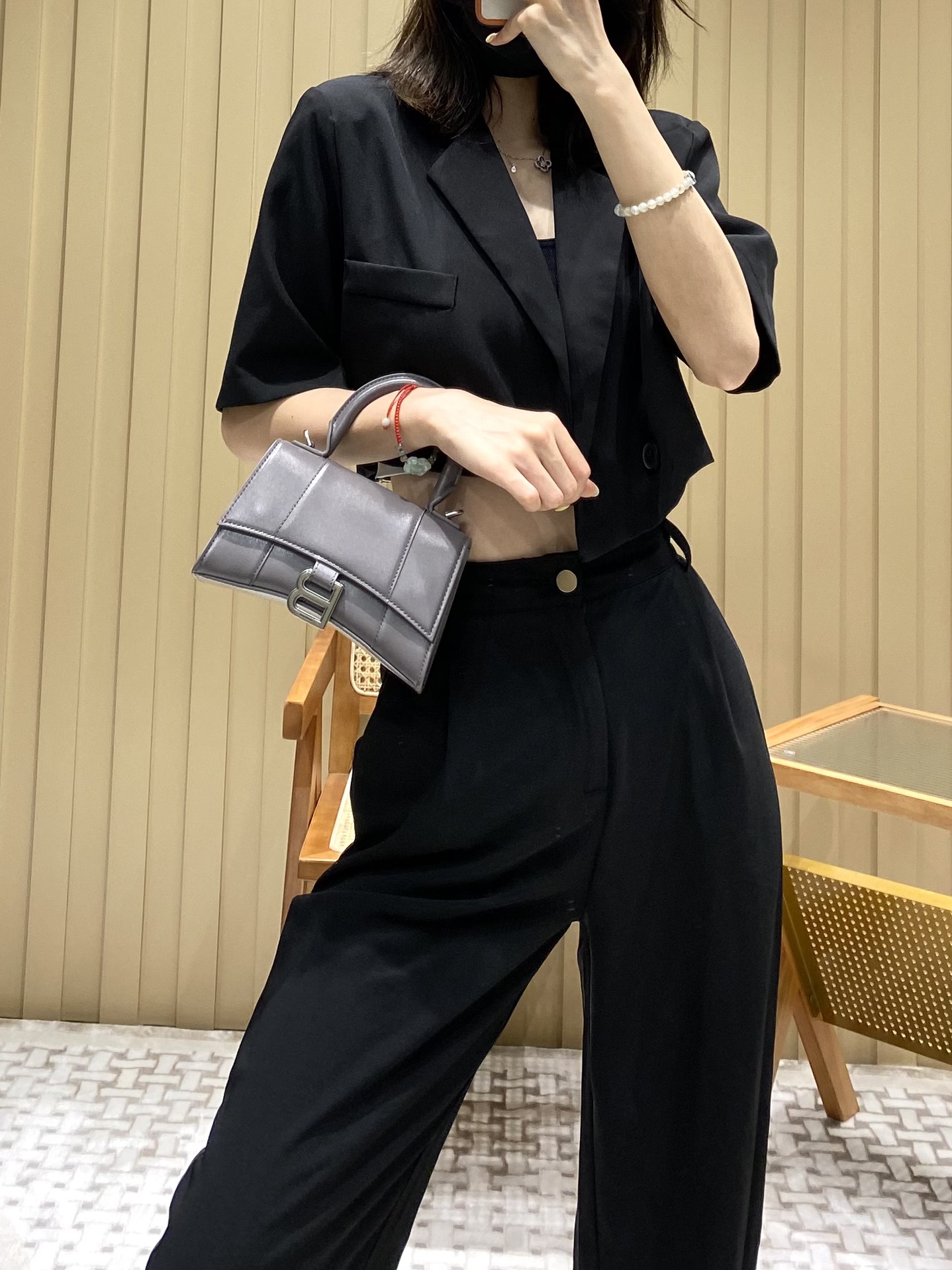 Balenciaga Hourglass XS 19CM BAG 平纹沙漏包 592833灰色/银扣