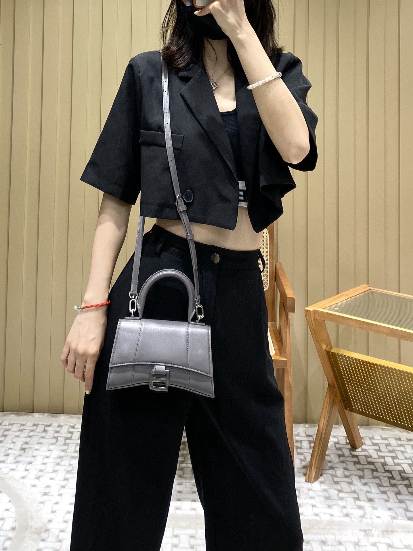 Balenciaga Hourglass XS 19CM BAG 平纹沙漏包 592833灰色/银扣