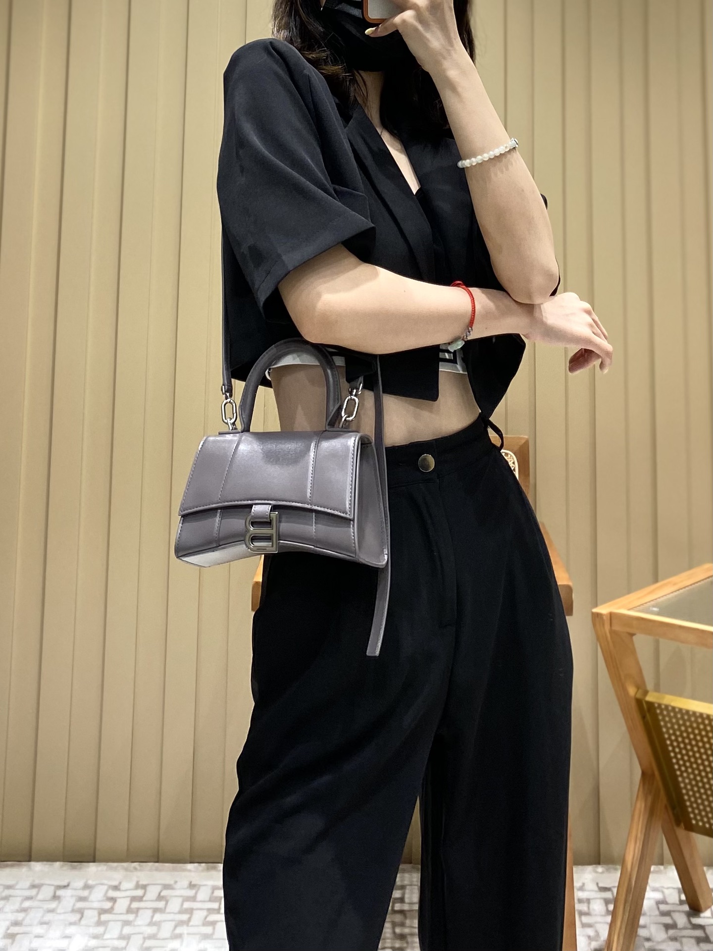 Balenciaga Hourglass XS 19CM BAG 平纹沙漏包 592833灰色/银扣