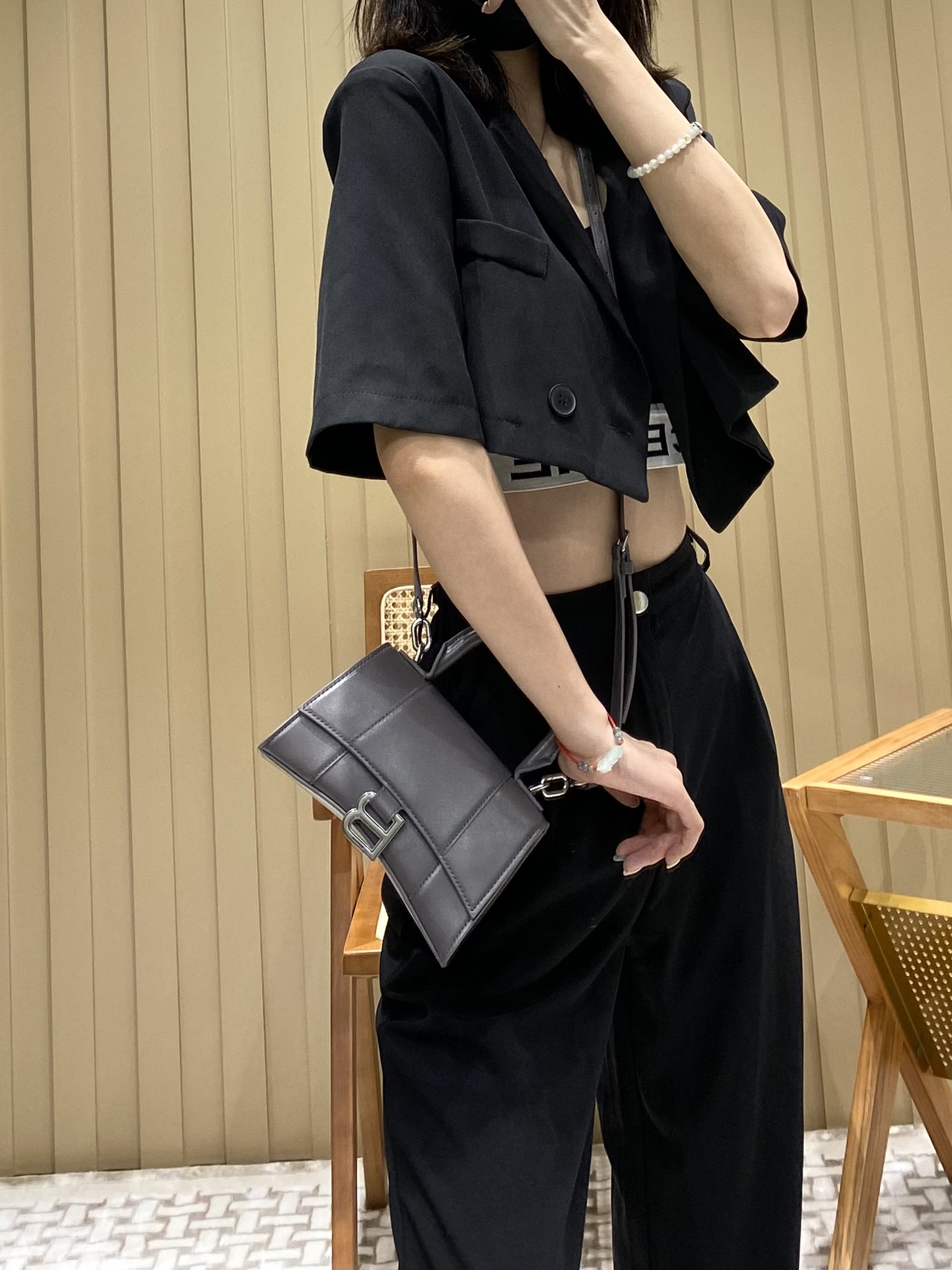 Balenciaga Hourglass XS 19CM BAG 平纹沙漏包 592833灰色/银扣