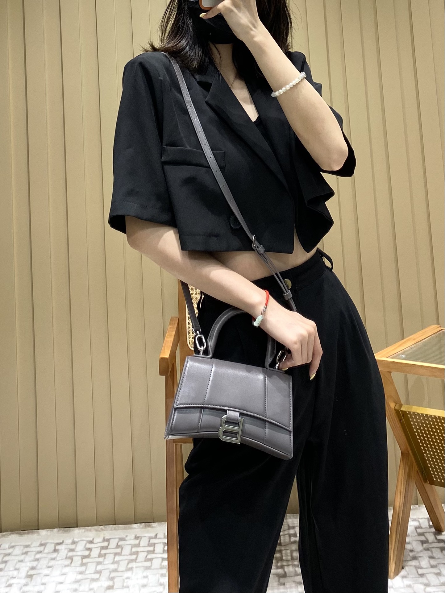 Balenciaga Hourglass XS 19CM BAG 平纹沙漏包 592833灰色/银扣