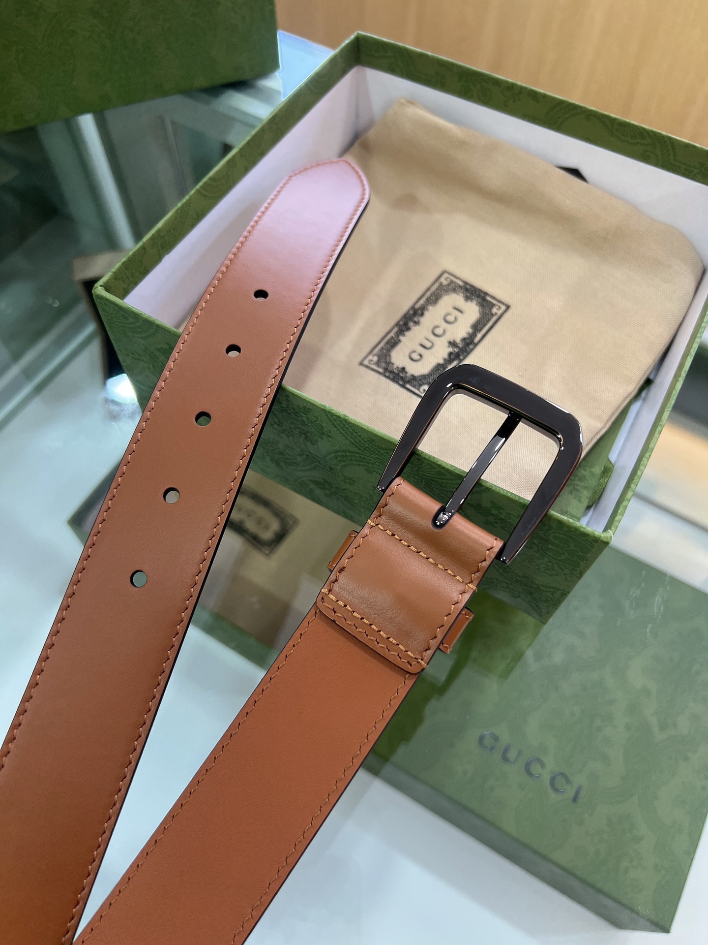 Gucci古驰   双G专柜新款双面头层牛皮纯铜五金电镀3.5cm腰带