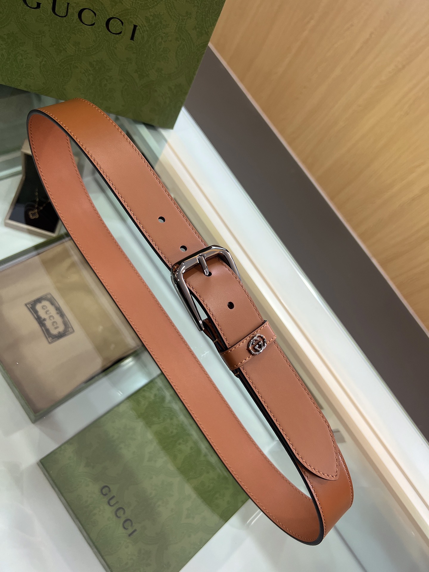 Gucci古驰   双G专柜新款双面头层牛皮纯铜五金电镀3.5cm腰带