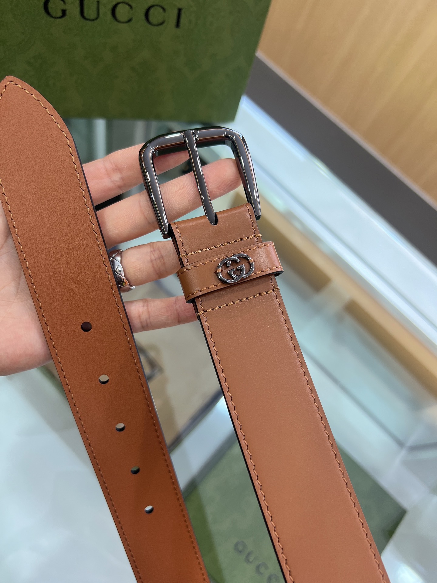 Gucci古驰   双G专柜新款双面头层牛皮纯铜五金电镀3.5cm腰带