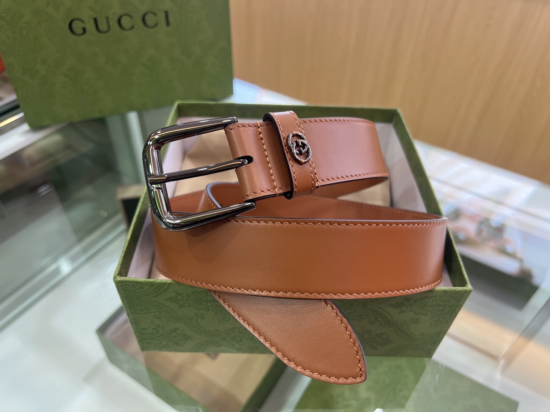 Gucci古驰   双G专柜新款双面头层牛皮纯铜五金电镀3.5cm腰带