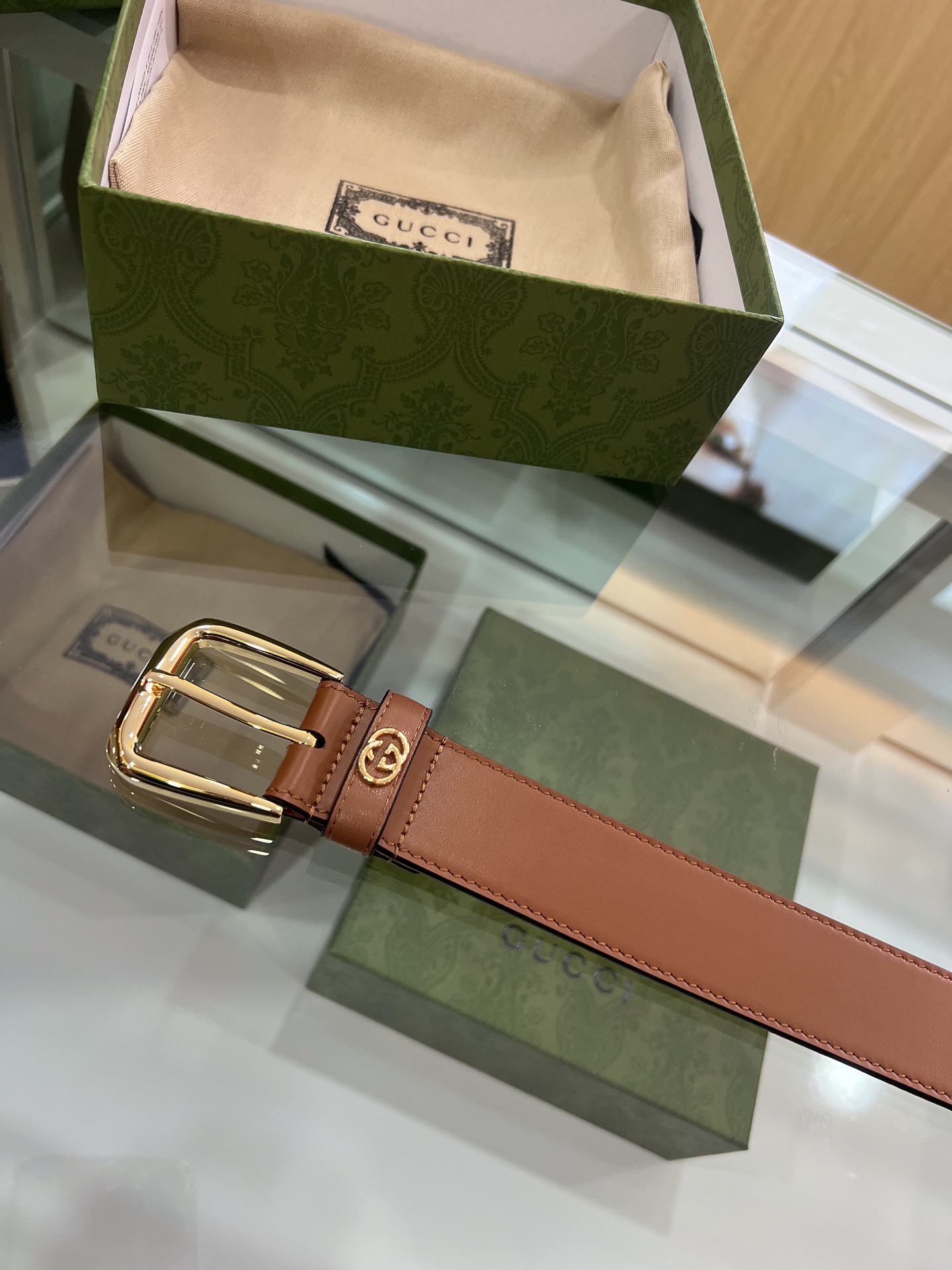 Gucci古驰   双G专柜新款双面头层牛皮纯铜五金电镀3.5cm腰带