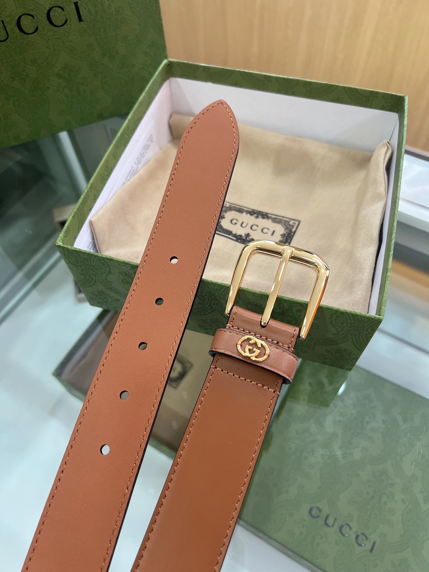 Gucci古驰   双G专柜新款双面头层牛皮纯铜五金电镀3.5cm腰带