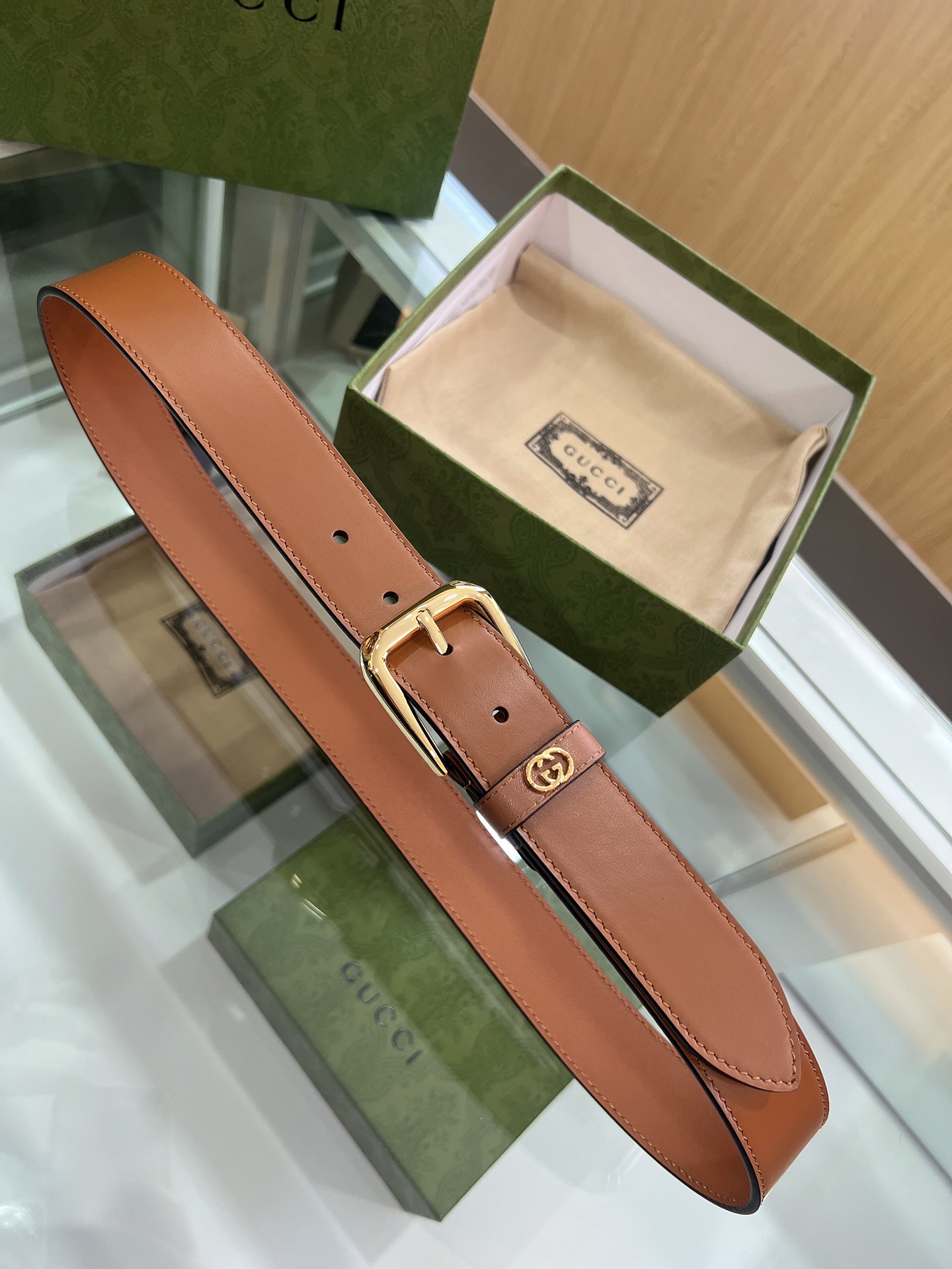 Gucci古驰   双G专柜新款双面头层牛皮纯铜五金电镀3.5cm腰带