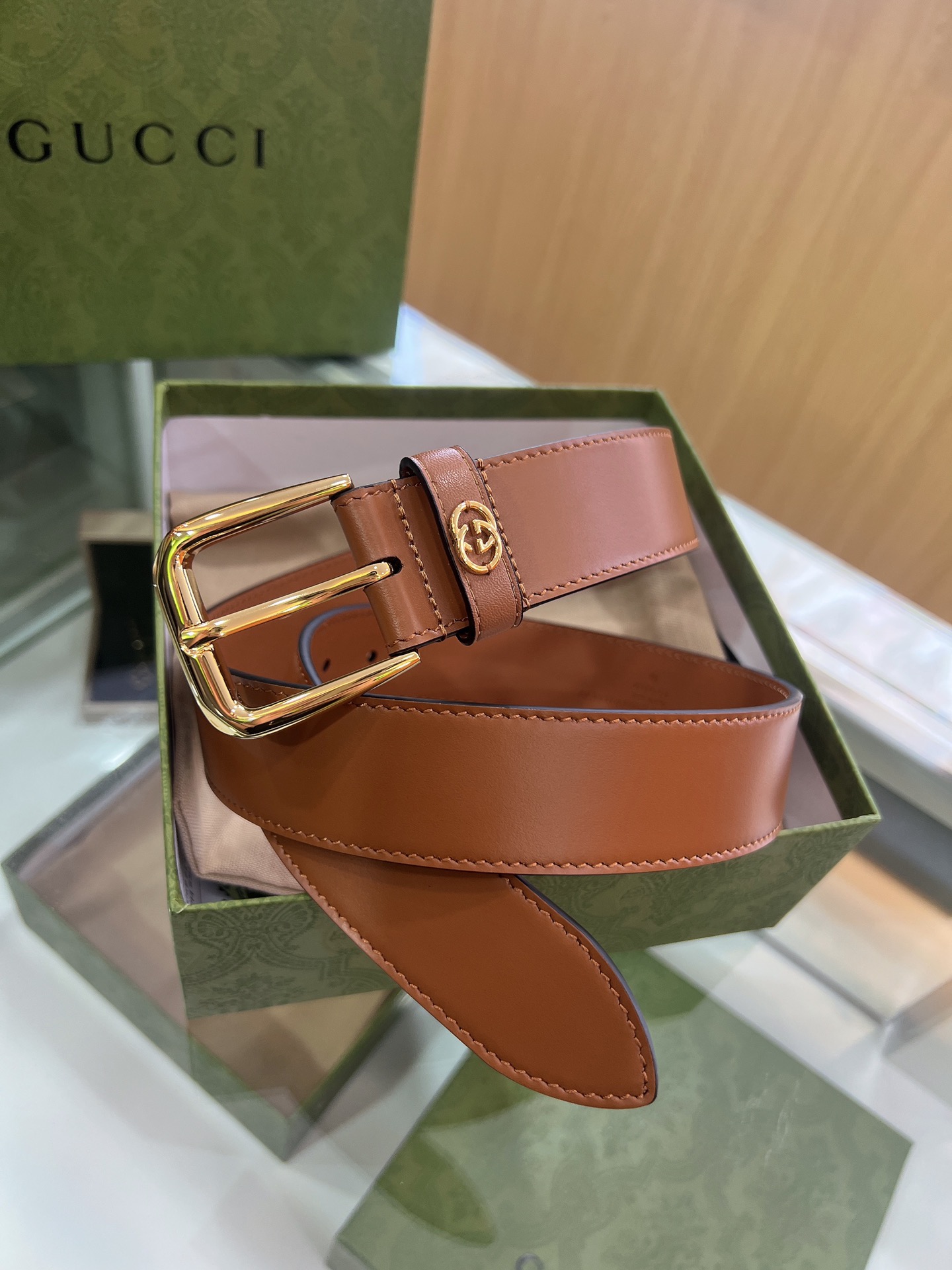 Gucci古驰   双G专柜新款双面头层牛皮纯铜五金电镀3.5cm腰带