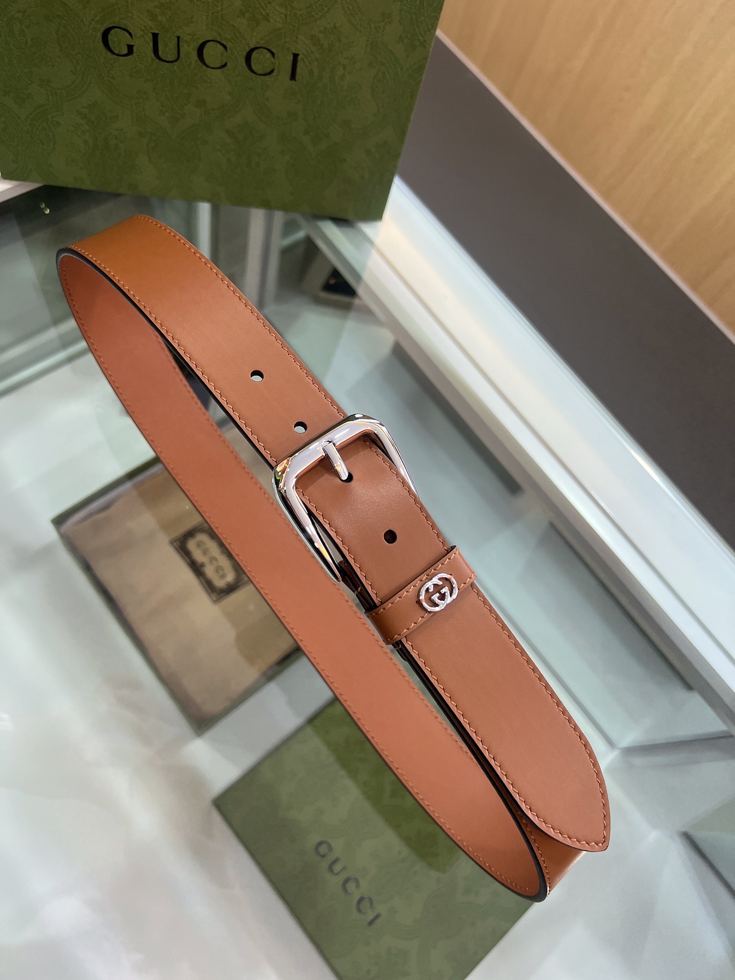 Gucci古驰   双G专柜新款双面头层牛皮纯铜五金电镀3.5cm腰带