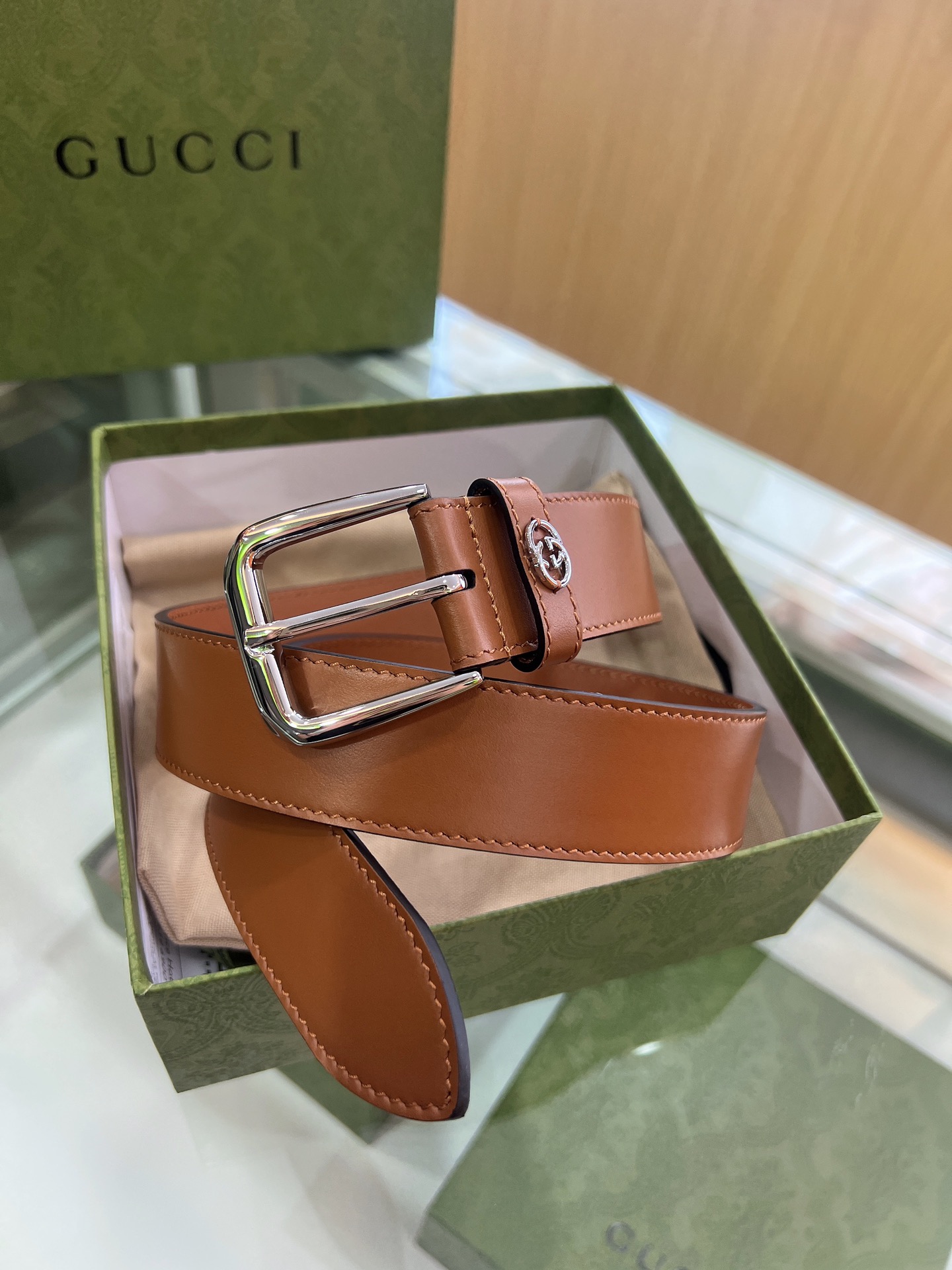 Gucci古驰   双G专柜新款双面头层牛皮纯铜五金电镀3.5cm腰带
