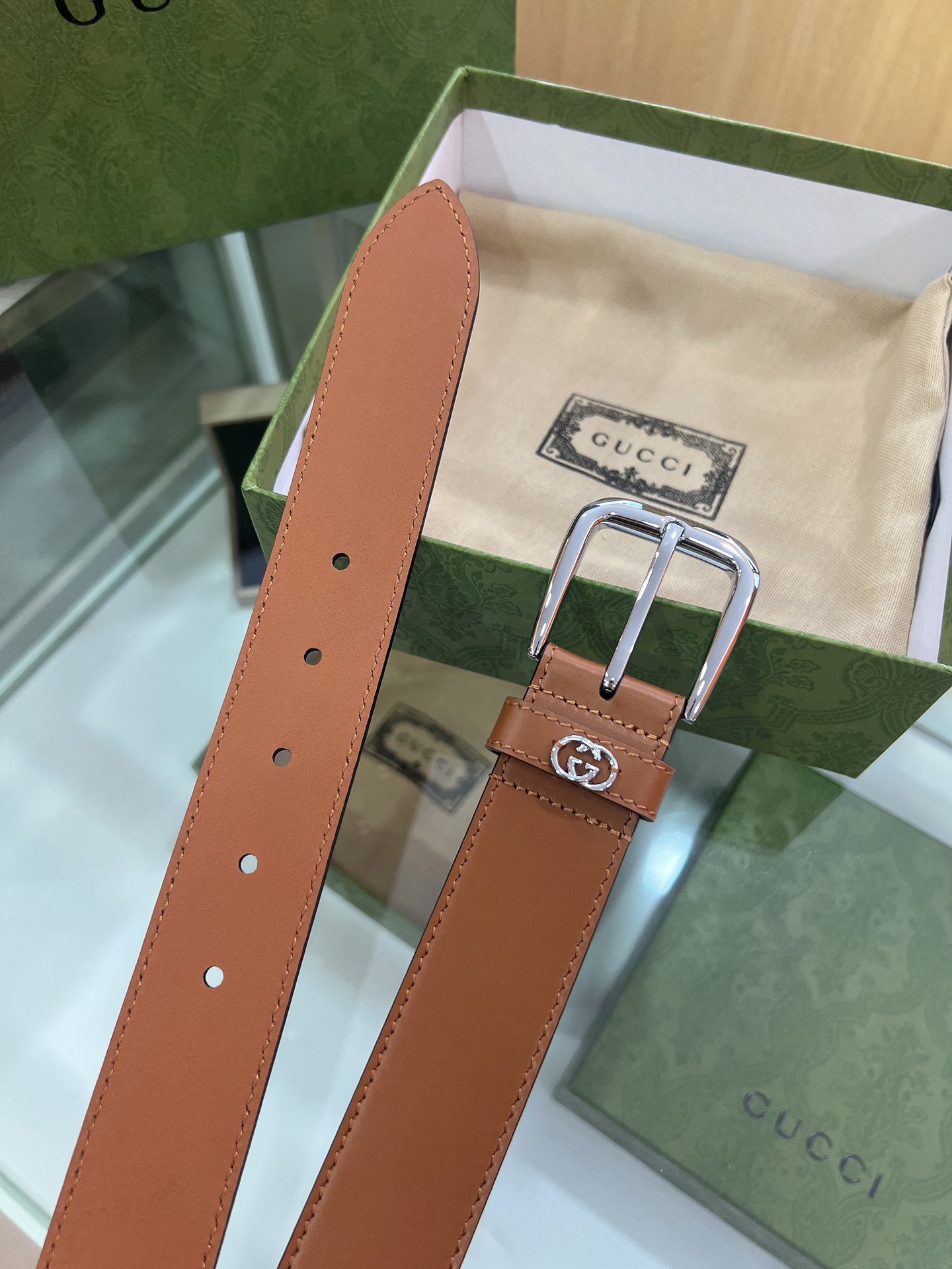 Gucci古驰   双G专柜新款双面头层牛皮纯铜五金电镀3.5cm腰带