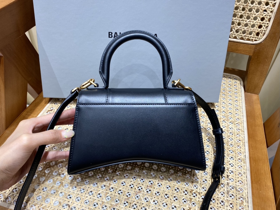 Balenciaga Hourglass XS 19CM BAG 平纹沙漏包 592833黑色/金扣