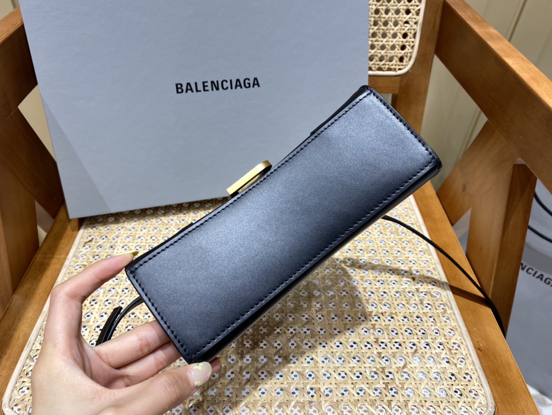 Balenciaga Hourglass XS 19CM BAG 平纹沙漏包 592833黑色/金扣