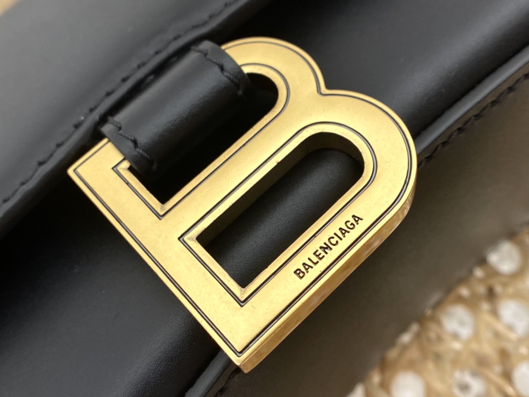 Balenciaga Hourglass XS 19CM BAG 平纹沙漏包 592833黑色/金扣