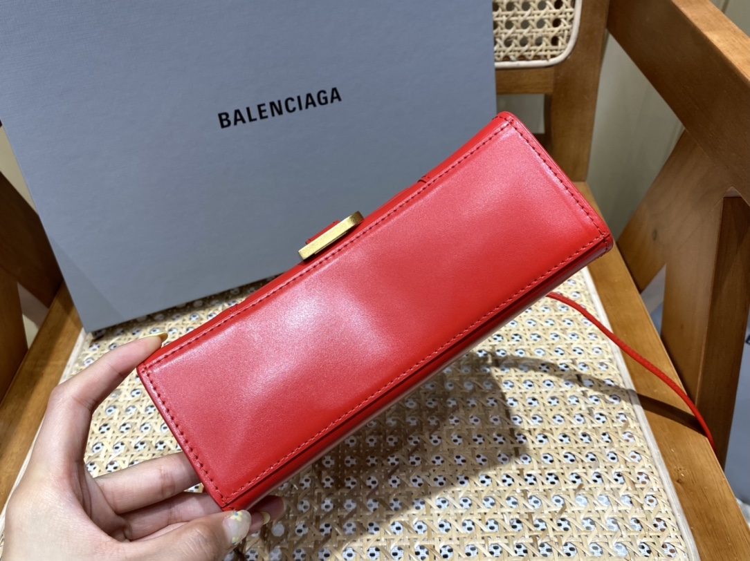 Balenciaga Hourglass XS 19CM BAG 平纹沙漏包 592833红色/金扣