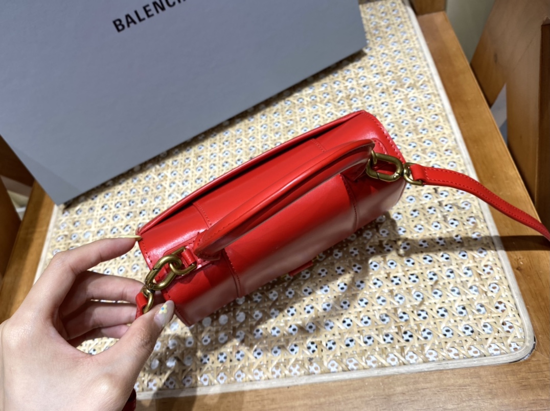 Balenciaga Hourglass XS 19CM BAG 平纹沙漏包 592833红色/金扣
