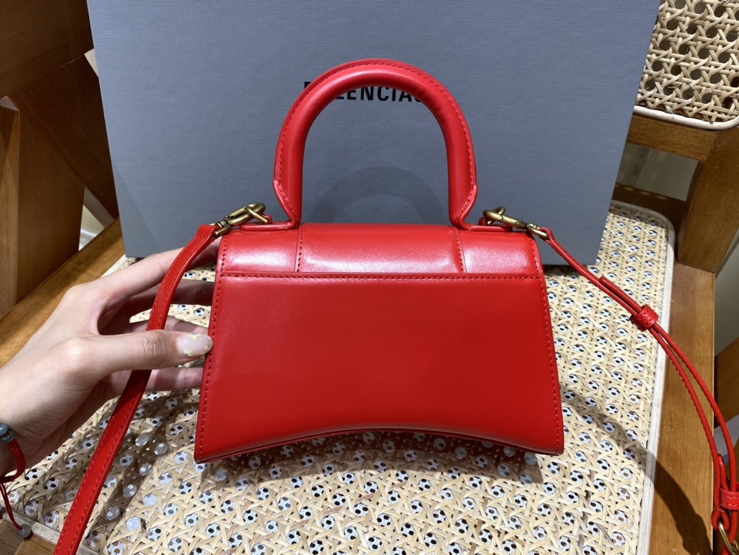 Balenciaga Hourglass XS 19CM BAG 平纹沙漏包 592833红色/金扣